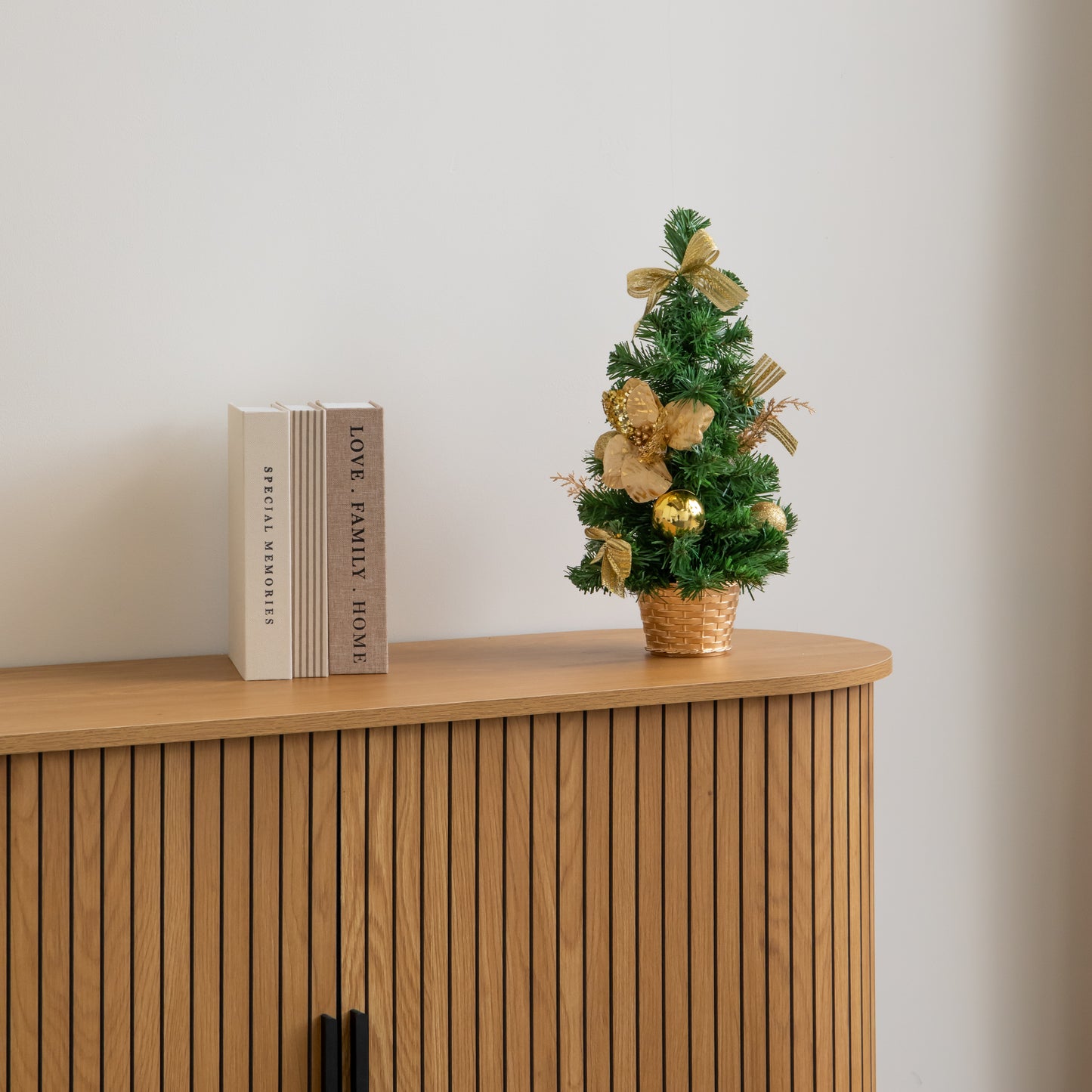 40cm Golden Fir Mini Christmas Tree with Gold Baubles, Ribbons & Poinsettias