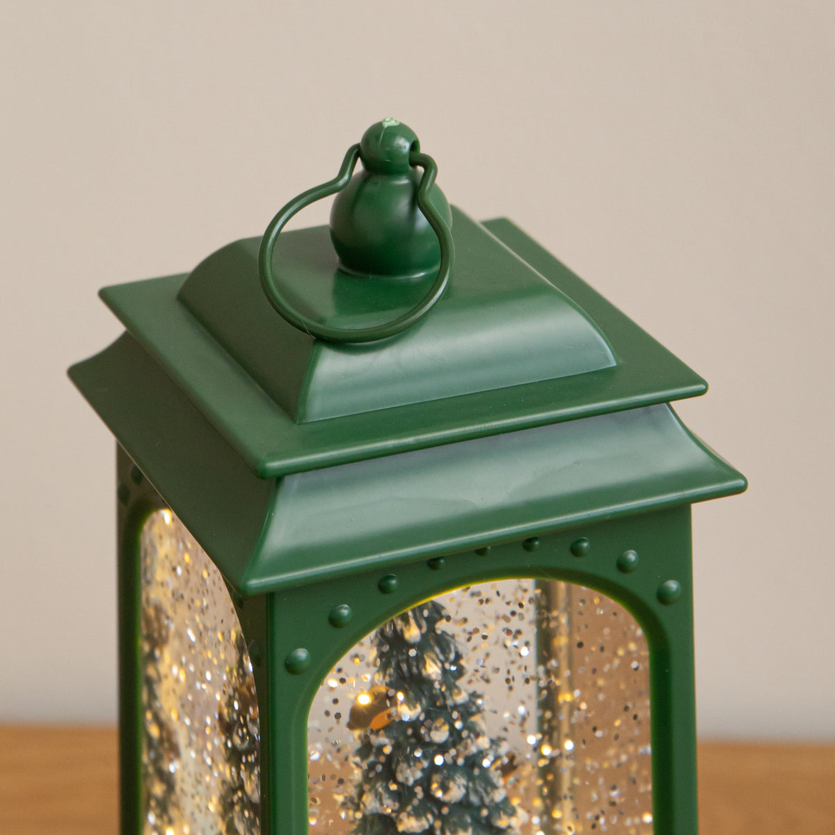 21cm Dual Powered Green Christmas Tree Water Spinner Lantern with Warm White LED