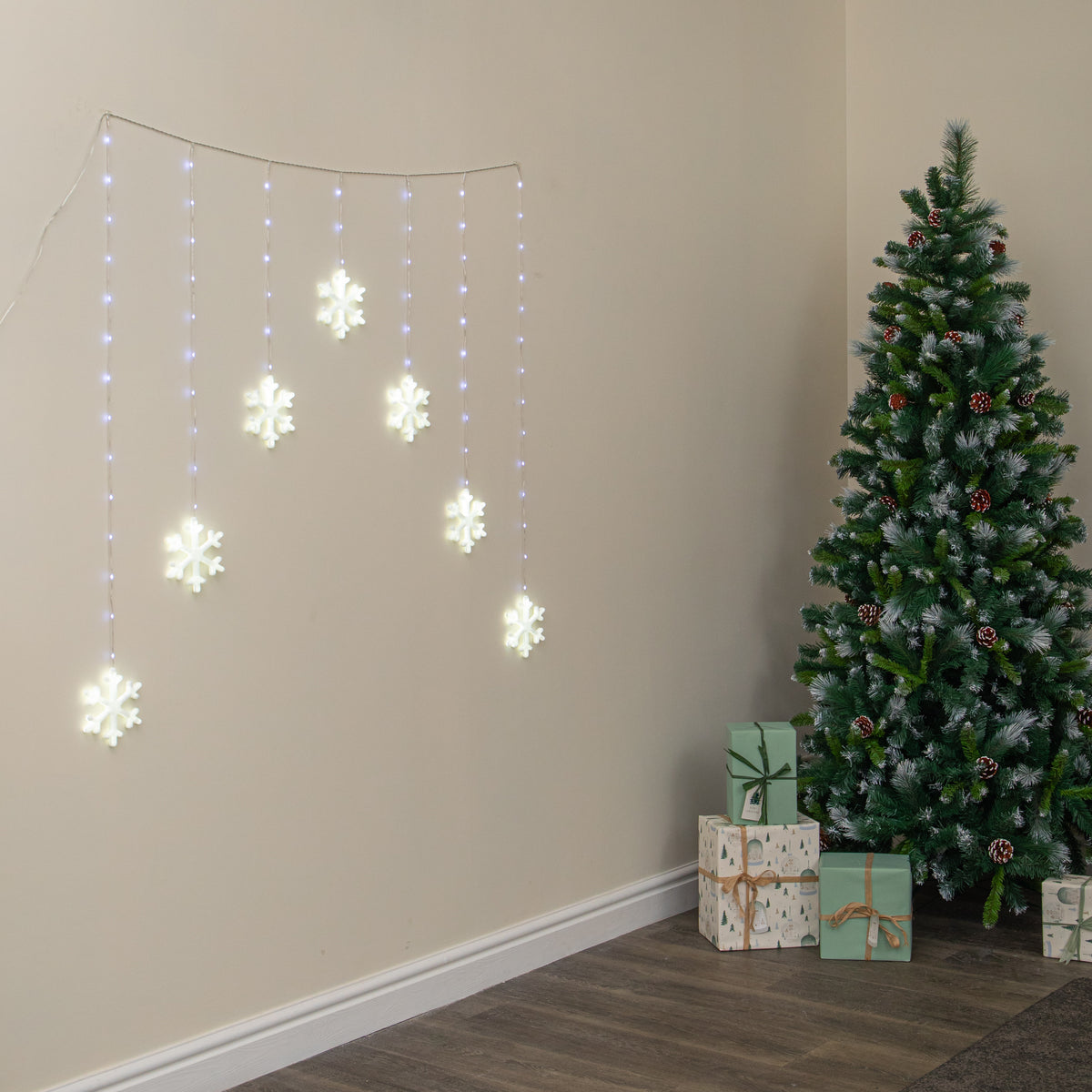 1.2 x 1.2m Neon Snowflake Curtain Christmas Lights with 588 White LEDs