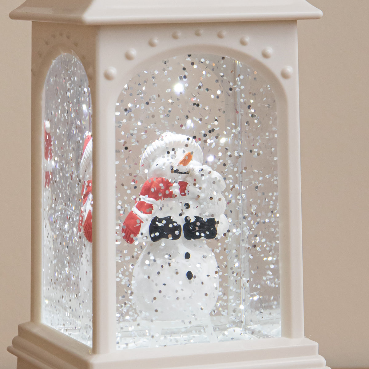 21cm Dual Powered White Snowman Christmas Water Spinner Lantern with White LED
