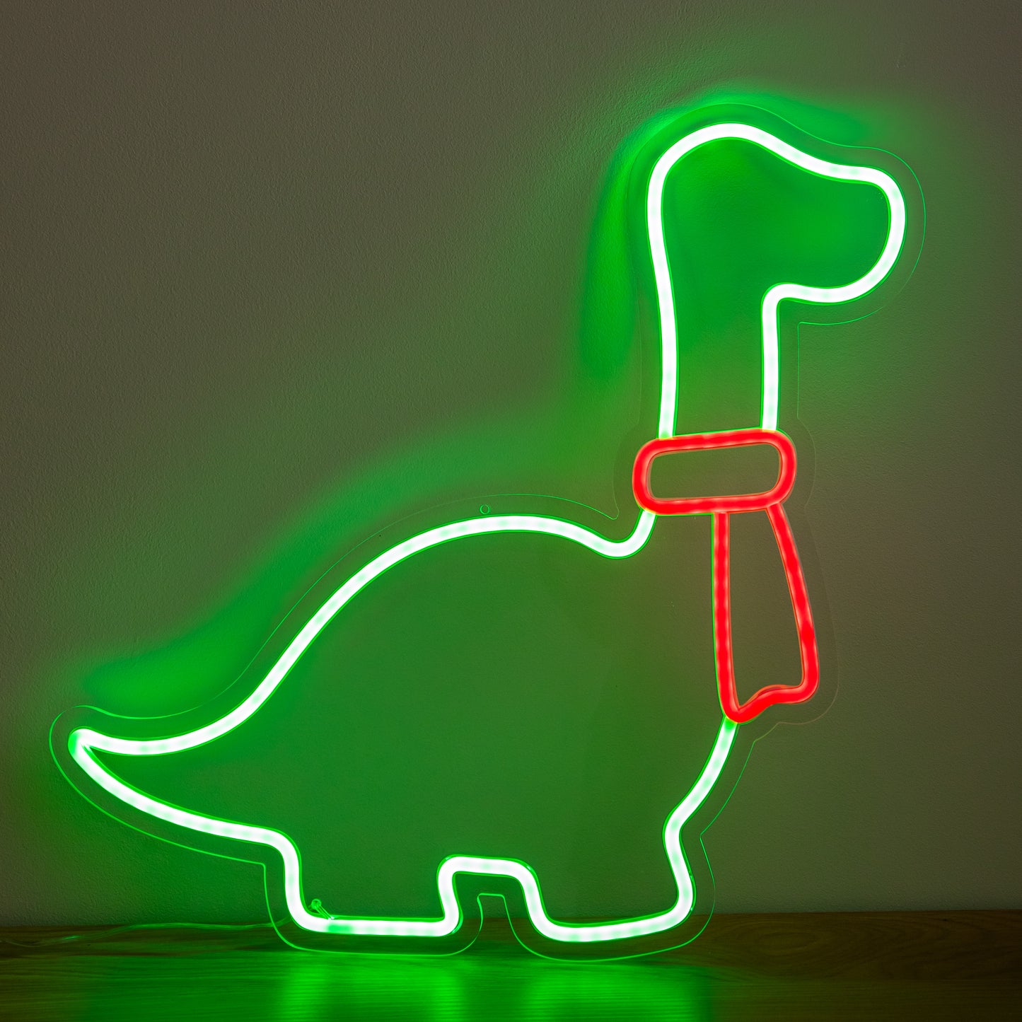 43cm Light up Green & Red Neon Dinosaur Christmas Light with Scarf & Stand