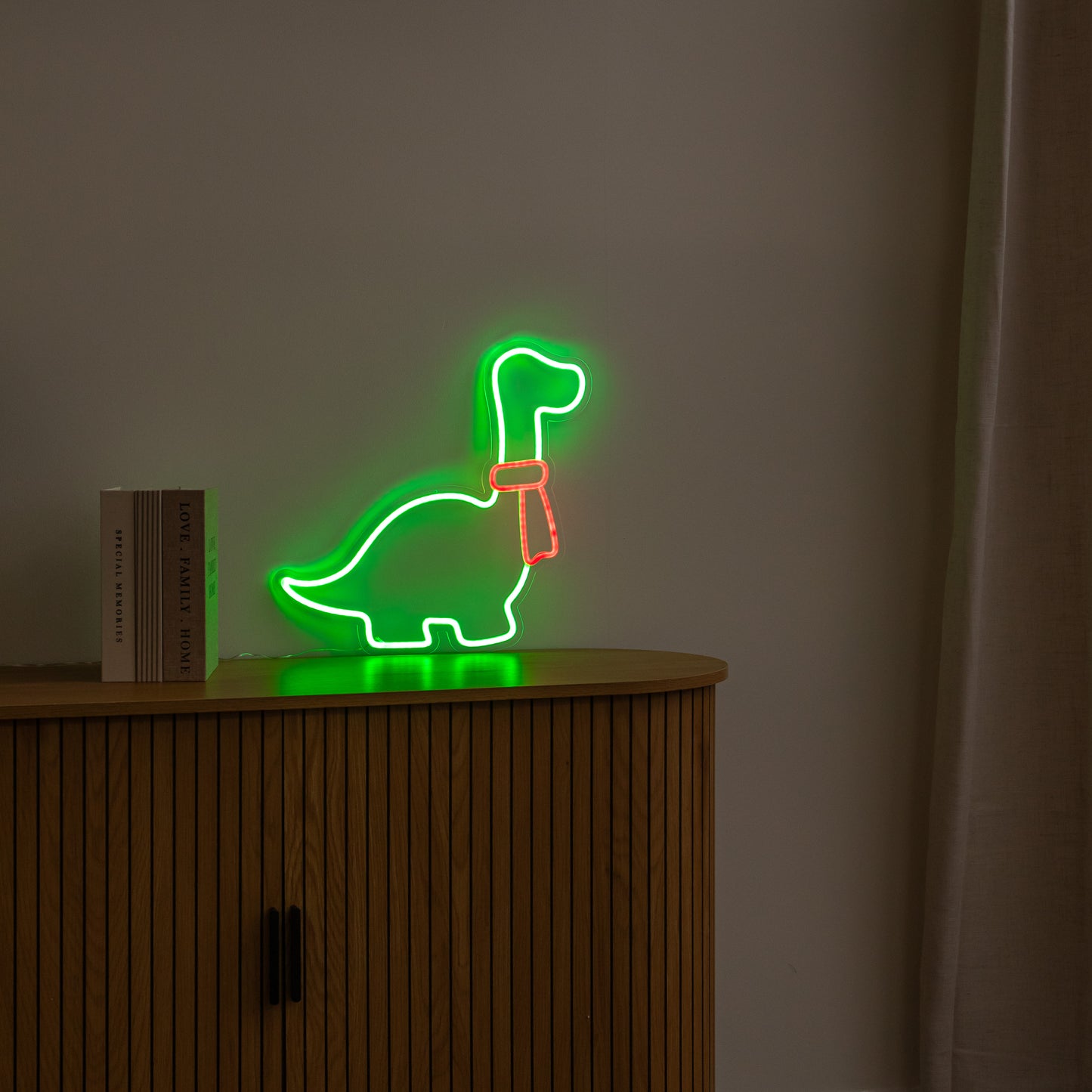 43cm Light up Green & Red Neon Dinosaur Christmas Light with Scarf & Stand