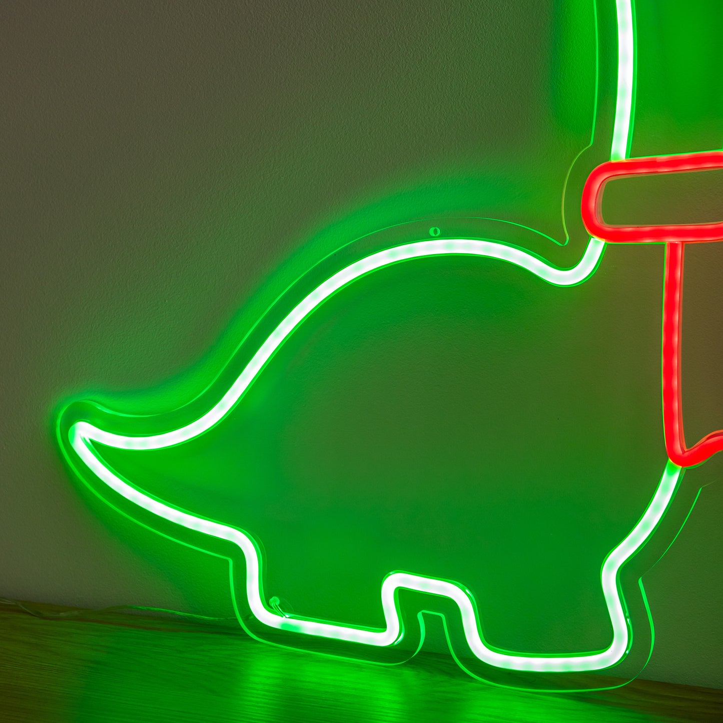 43cm Light up Green & Red Neon Dinosaur Christmas Light with Scarf & Stand