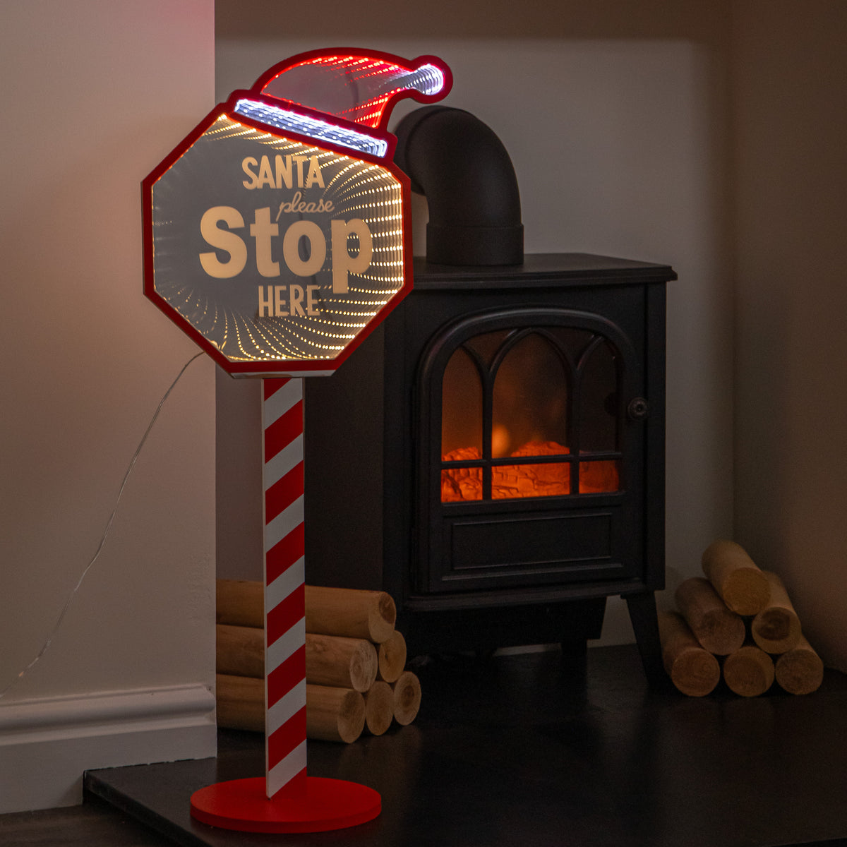 80cm Light up Santa Stop Here Christmas Infinity Mirror Decoration with LEDs