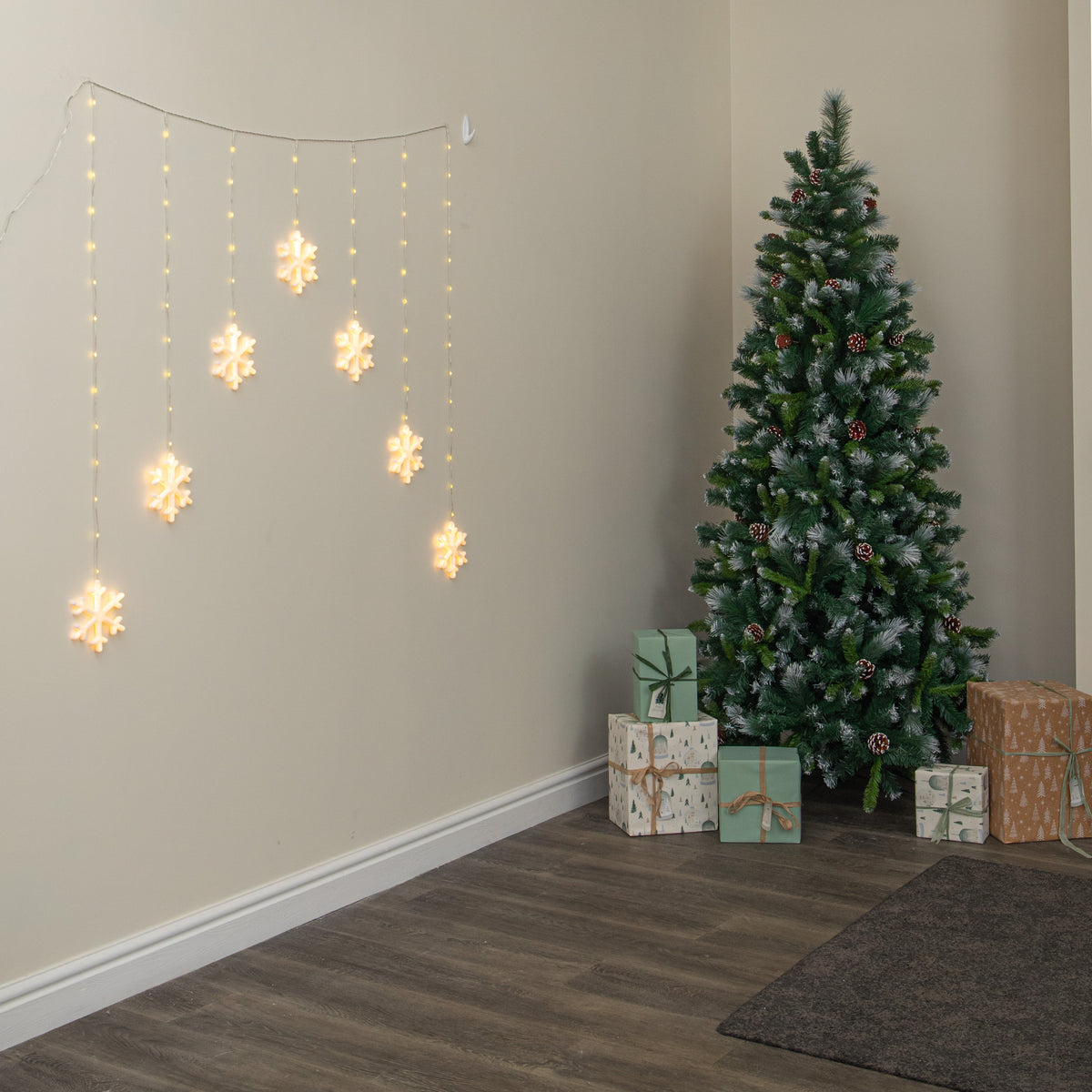 1.2 x 1.2m Neon Snowflake Curtain Christmas Lights with 588 Warm White LEDs