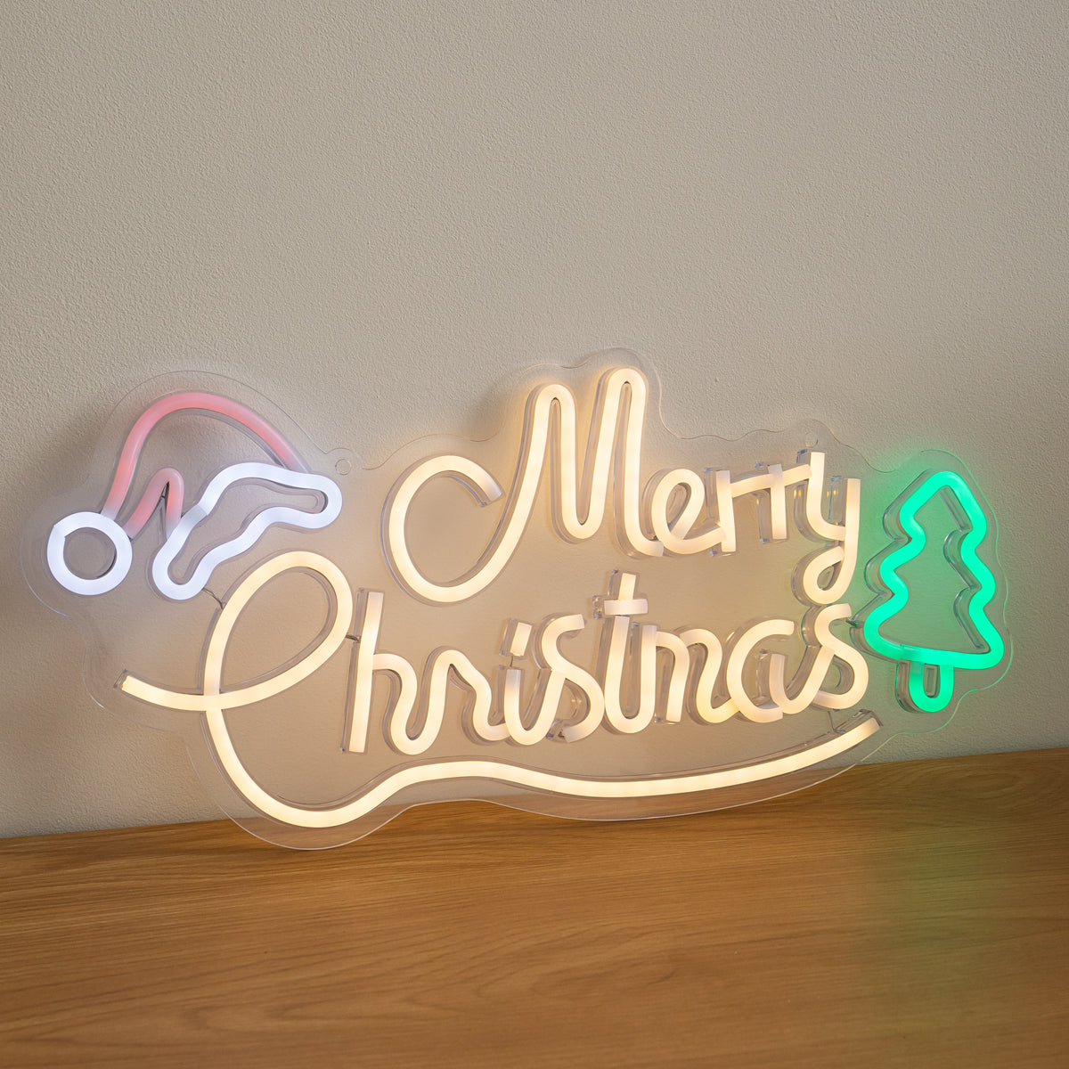 43cm Multicoloured Neon Merry Christmas LED Sign with USB Cable