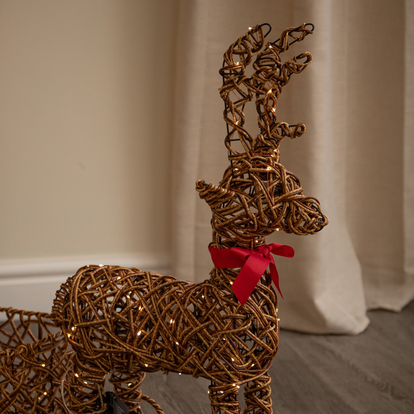 82cm Battery Powered Light Up Rattan Reindeer & Sleigh with 120 LEDs and Timer