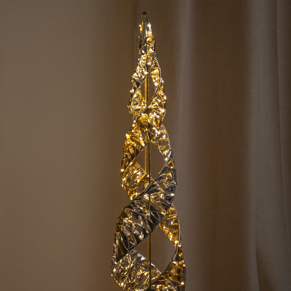 120cm Silver & Gold Helix Christmas Cone Tree with Warm White LEDs