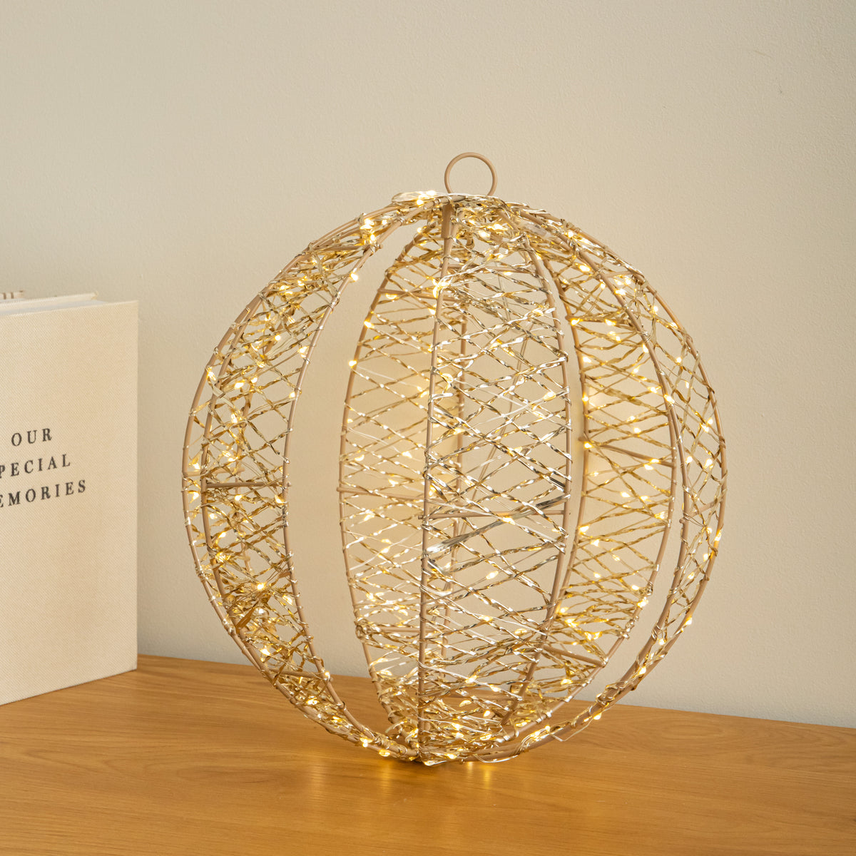 30cm Gold MicroBrights Christmas Light up Ball with 240 Warm White LEDs