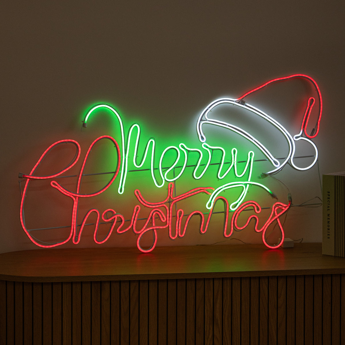 94cm x 53cm Light up Merry Christmas Neon Sign with Flashing Santa Hat