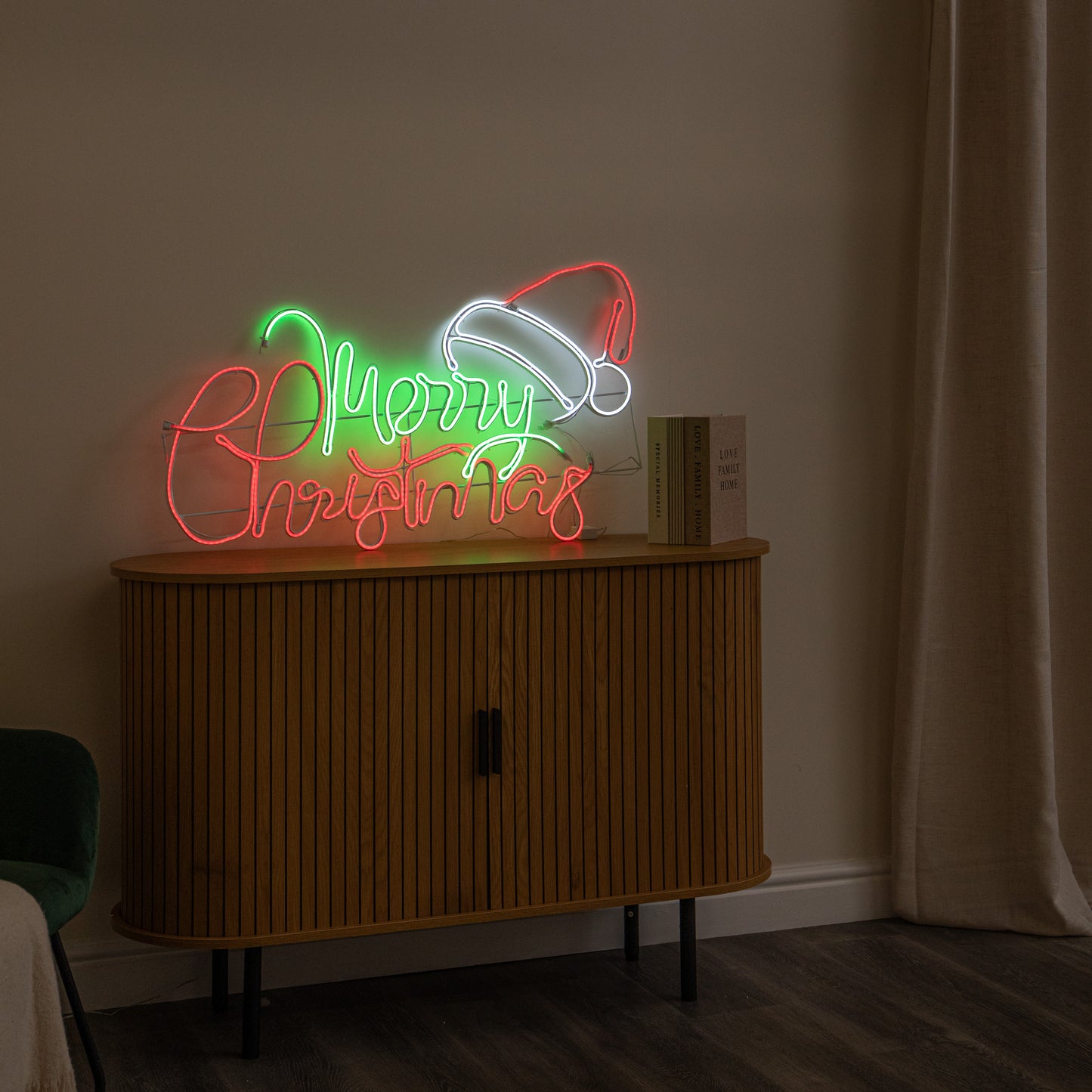 94cm x 53cm Light up Merry Christmas Neon Sign with Flashing Santa Hat