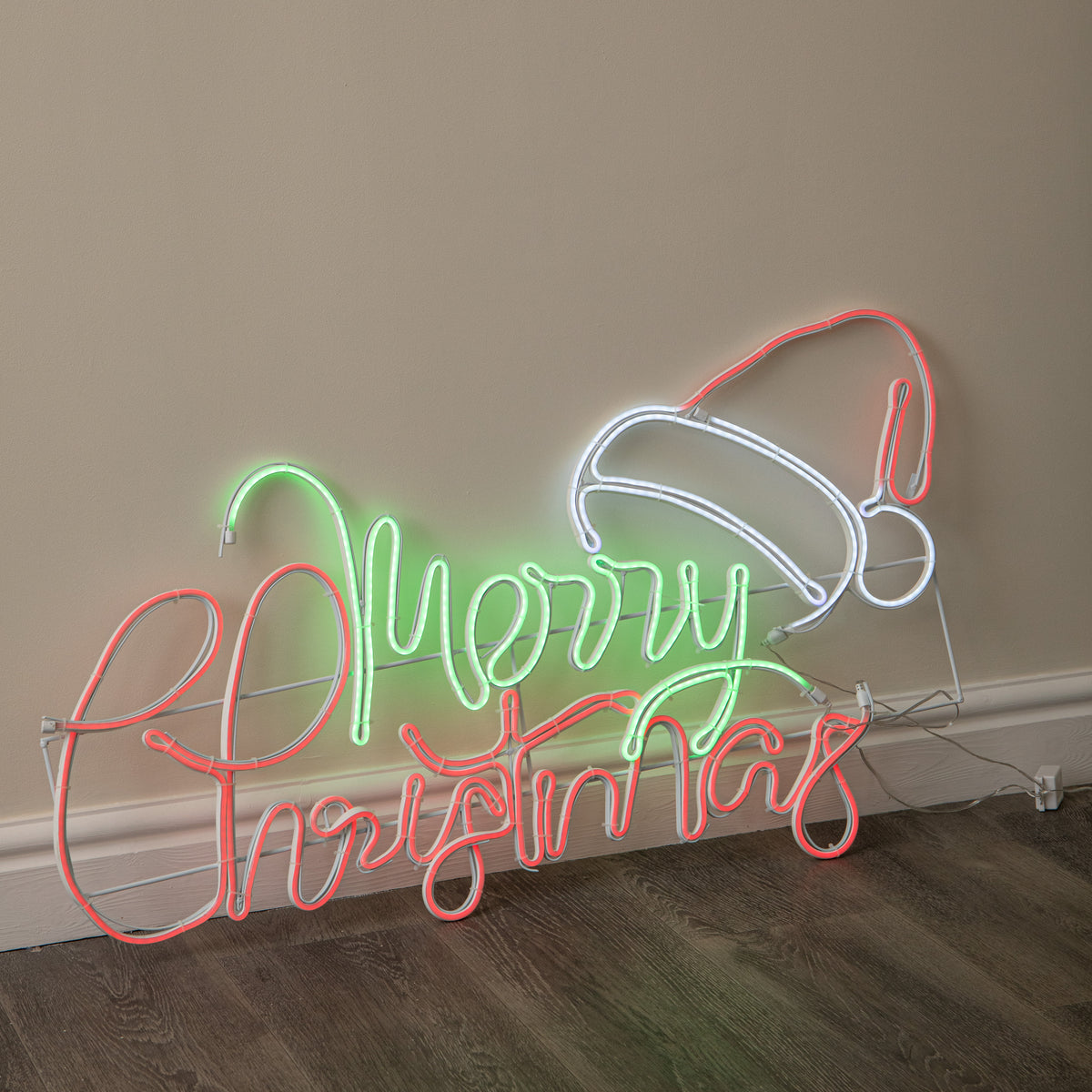 94cm x 53cm Light up Merry Christmas Neon Sign with Flashing Santa Hat