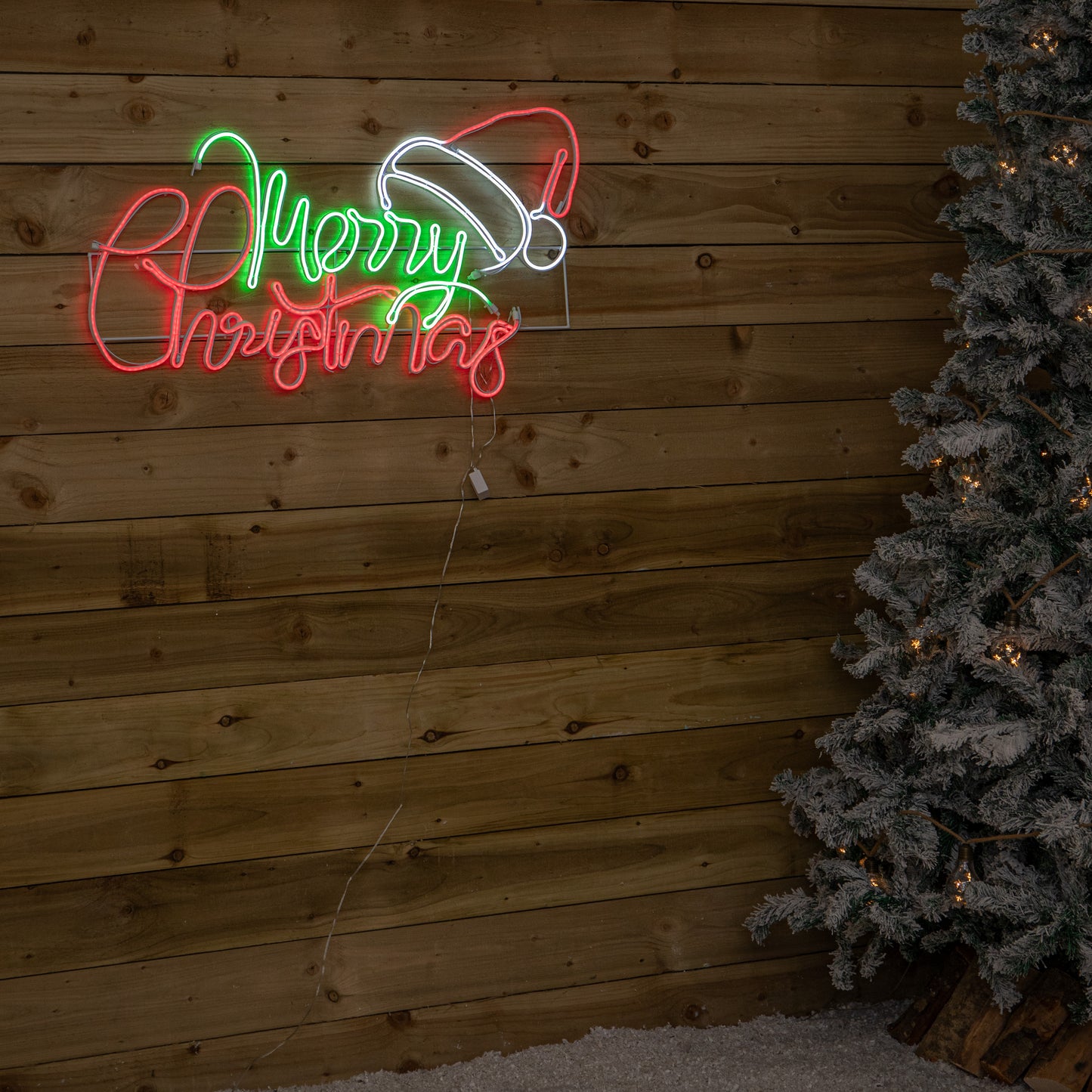 94cm x 53cm Light up Merry Christmas Neon Sign with Flashing Santa Hat