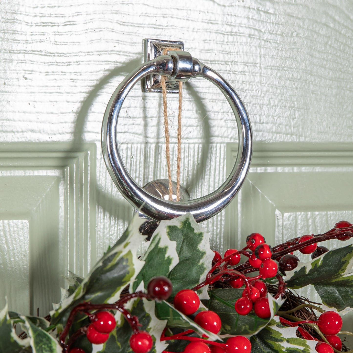 40cm Hanging Christmas Wreath with Red Berries and Holly Leaves