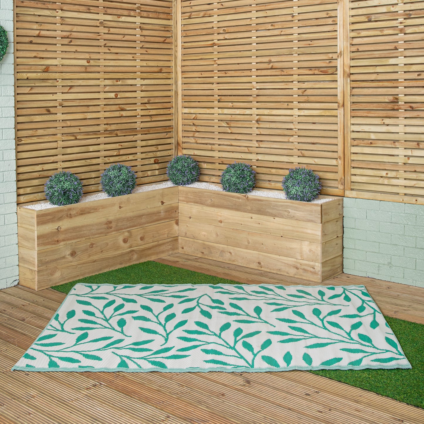 1.5m x 2.1m Green Leaves Large Outdoor Alfresco Patio Rug Mat