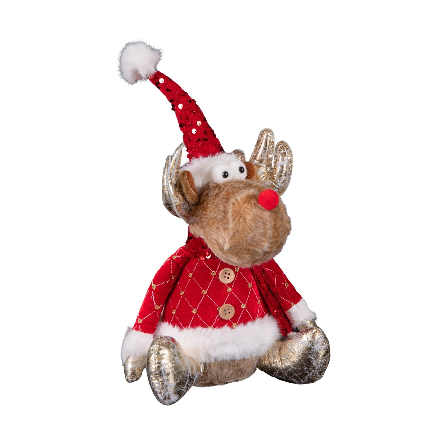 35cm Sitting Plush Golden Prancer Christmas Reindeer Decoration