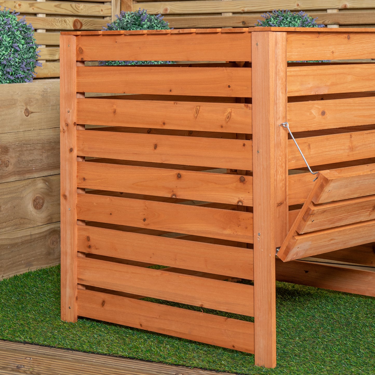 74 x 71cm Large Wooden Garden Waste Compost Bin with Removable Lid & Bottom Door