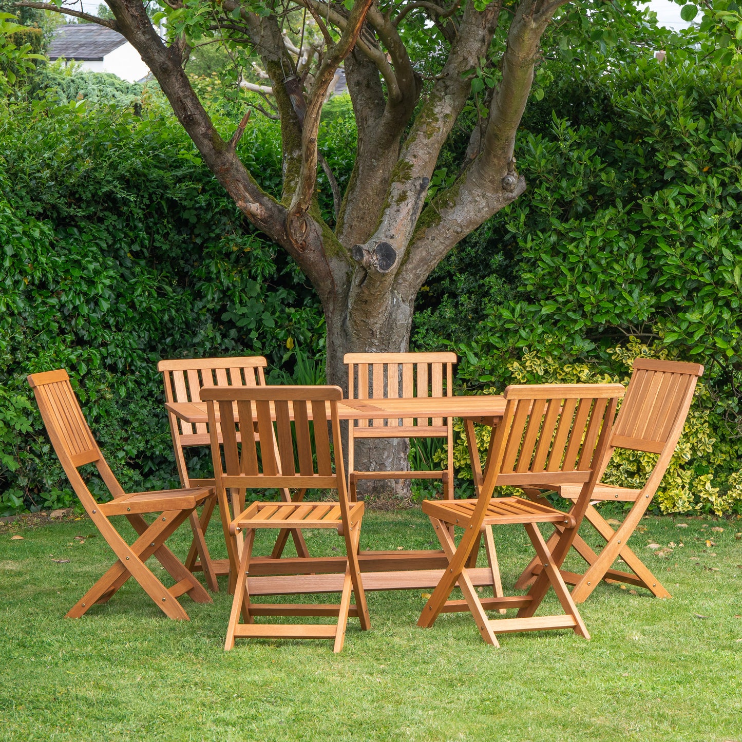 Outdoor 6 Person Folding Rectangular Wooden Garden Dining Table Chairs Set