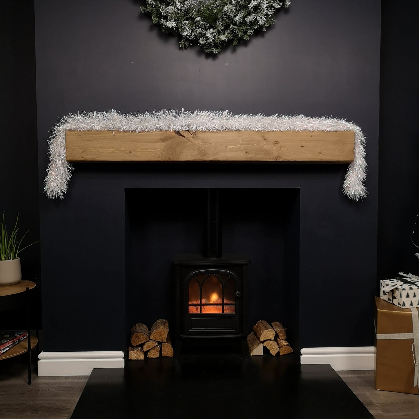 2m x 10cm Festive Tinsel Garland Christmas Tree Decoration Iridescent White