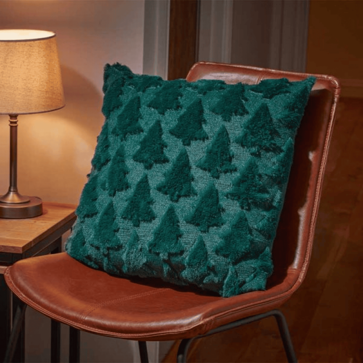 45 x 45cm Soft Fabric Christmas Tree Chair Cushion in Dark Green