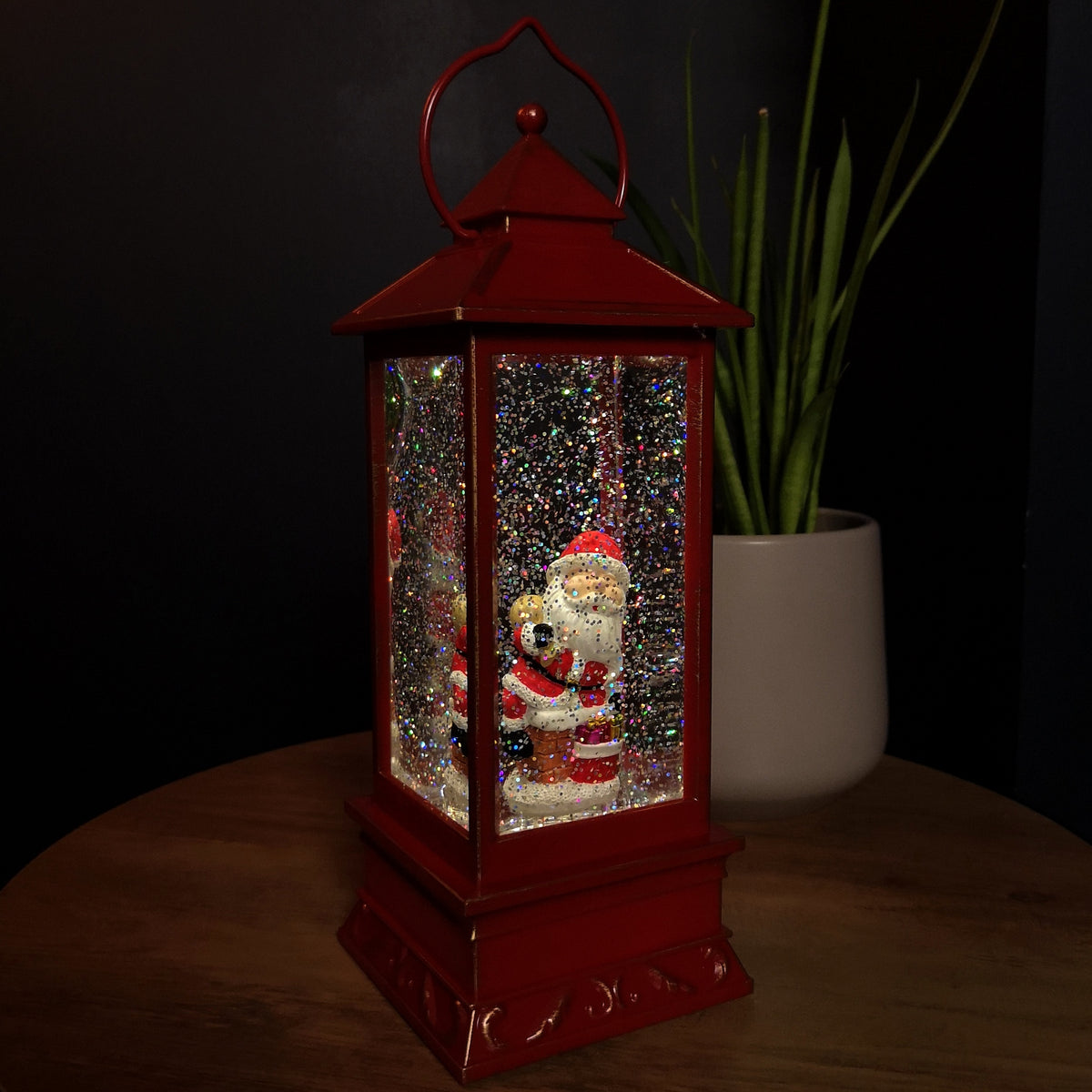 29cm Battery Operated Light up SnowSwirl Santa Chimney Christmas Lantern Decoration