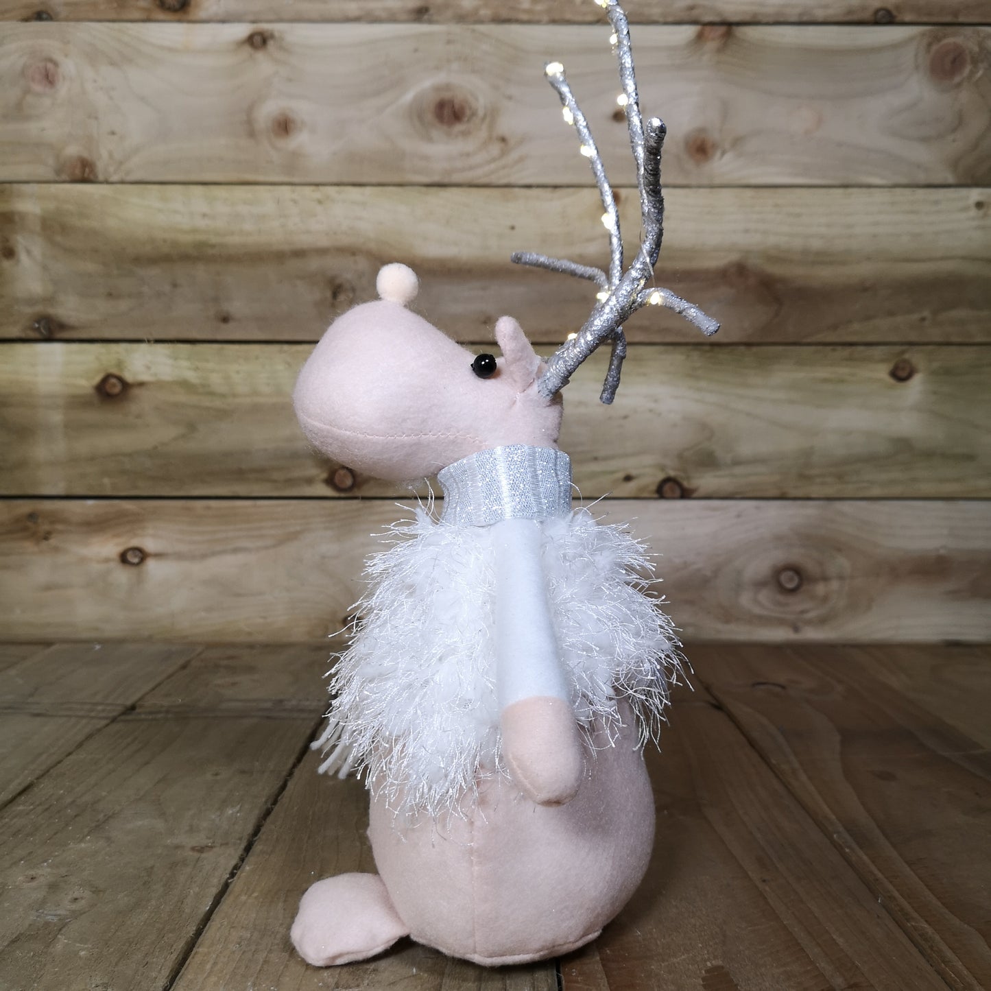 40cm Battery Operated Plush White Christmas Reindeer with LED Lit Antlers