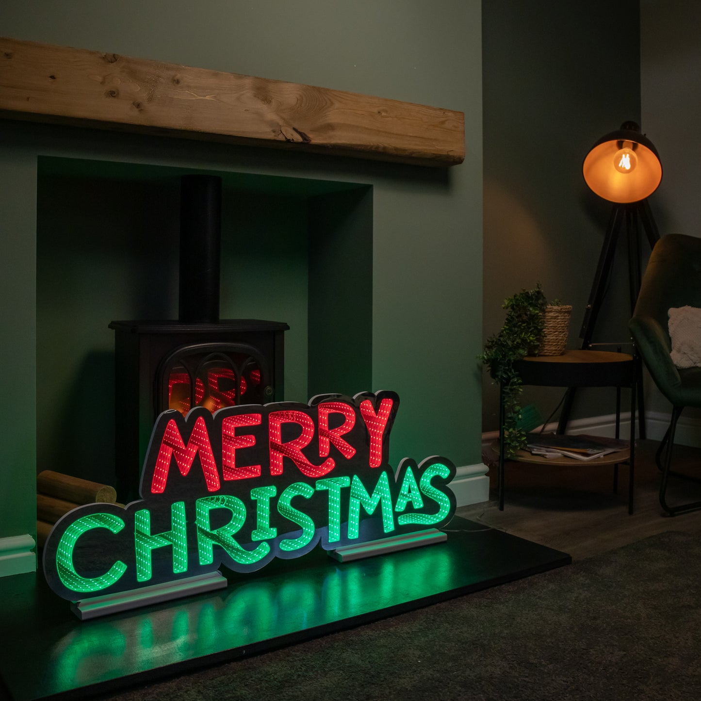 1m Light up Merry Christmas Infinity Light Decoration with Red and Green LEDs