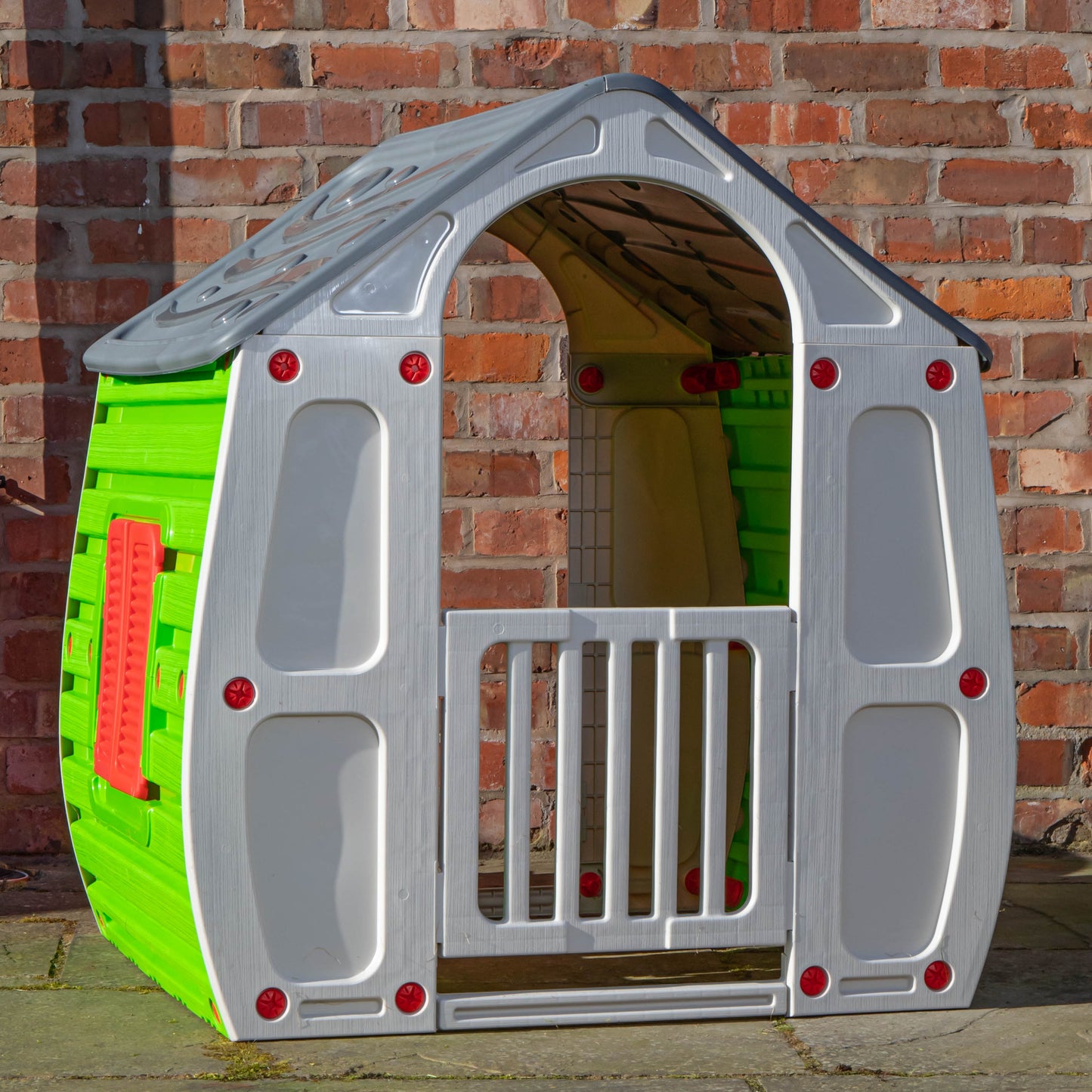 1.09m Grey & Green Kids Indoor Outdoor Plastic Wendy House Magical Playhouse