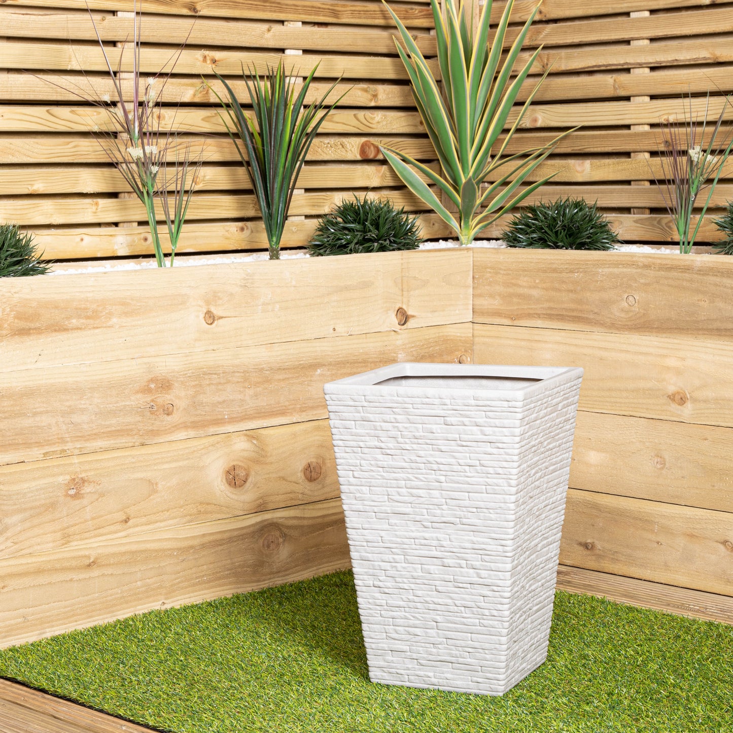 45cm Tall Plastic Slate Effect Garden Patio Planter in Stone