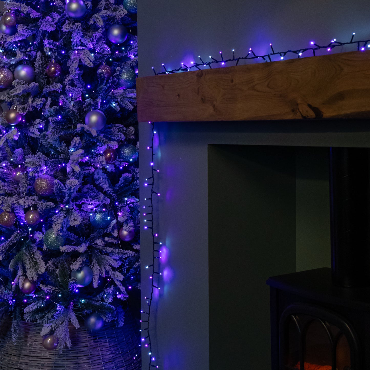 25m 1000 LED TreeBrights Christmas String Lights with Timer in Blue, Purple & White