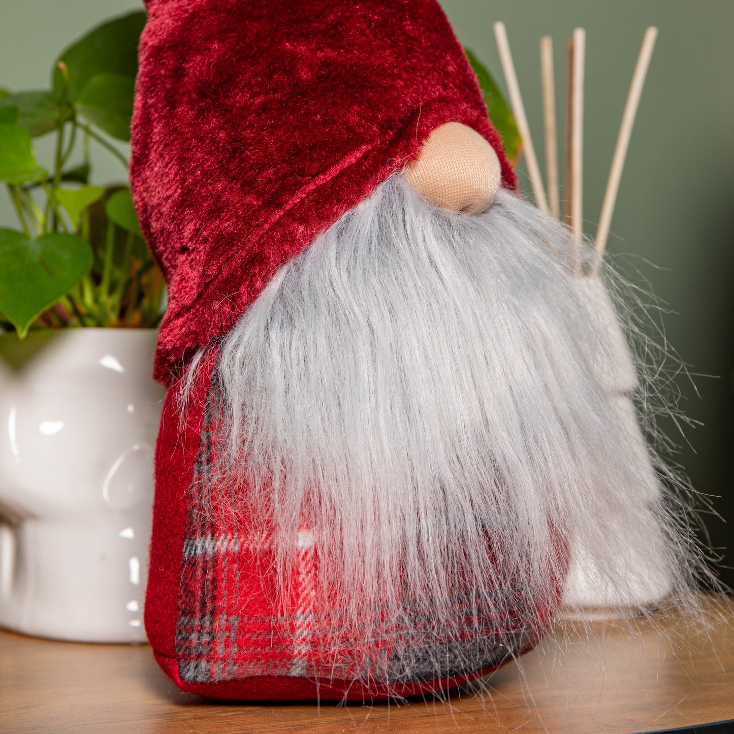 48cm Red Tartan Sitting Christmas Gonk with Snowflake Hat