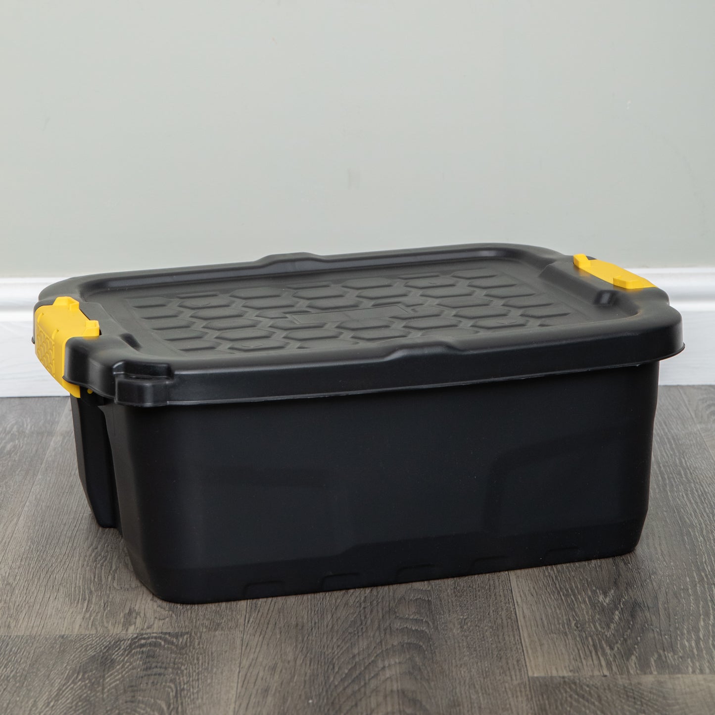 2 x 24L Heavy Duty Lockable & Stackable Storage Tub Chest with Clips in Black