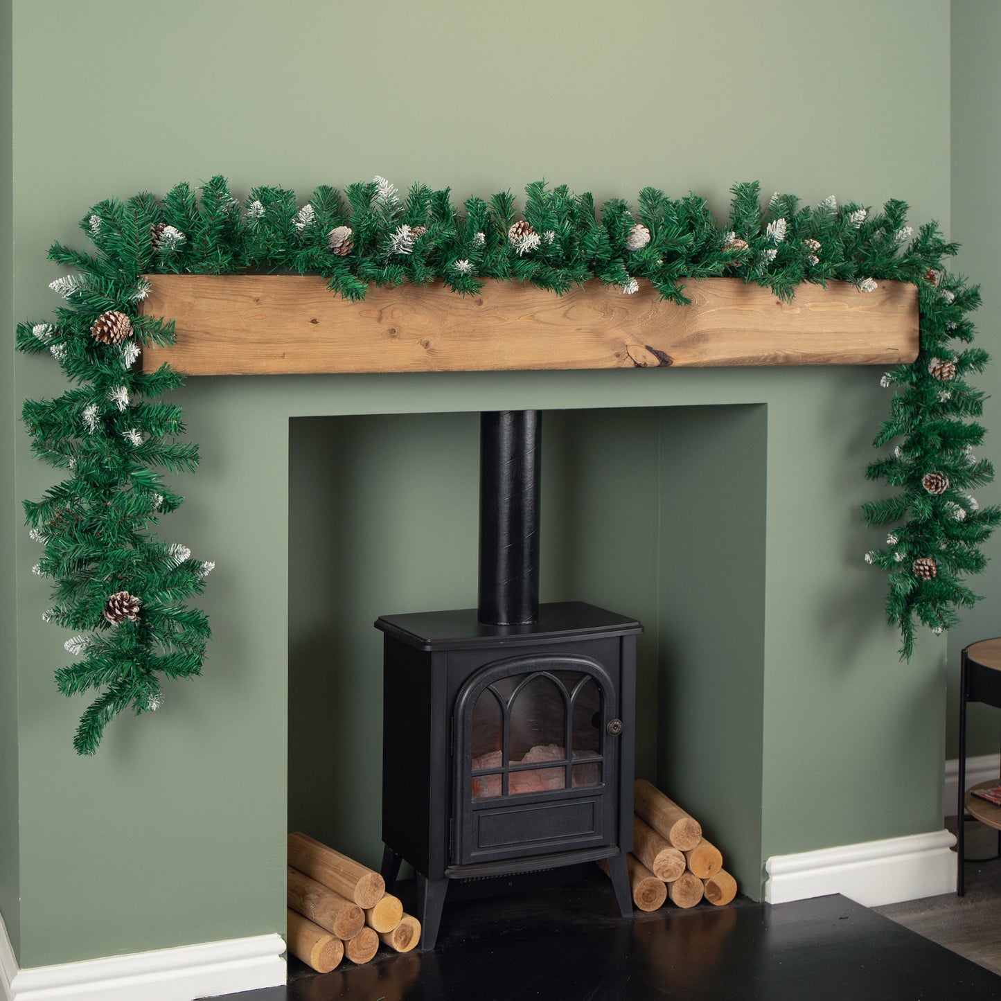 2.7m Snow Tipped Christmas Garland with Pine Cones and Mixed Needles