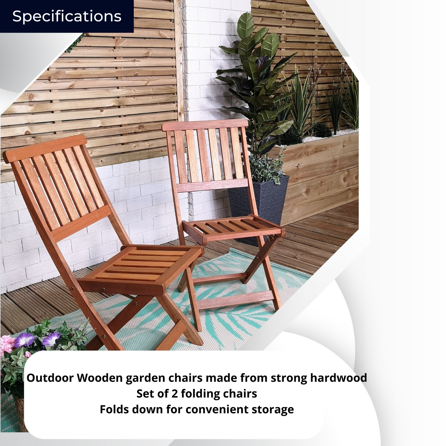 Set of 2 Bowness Outdoor Garden Patio Wooden Folding Chairs