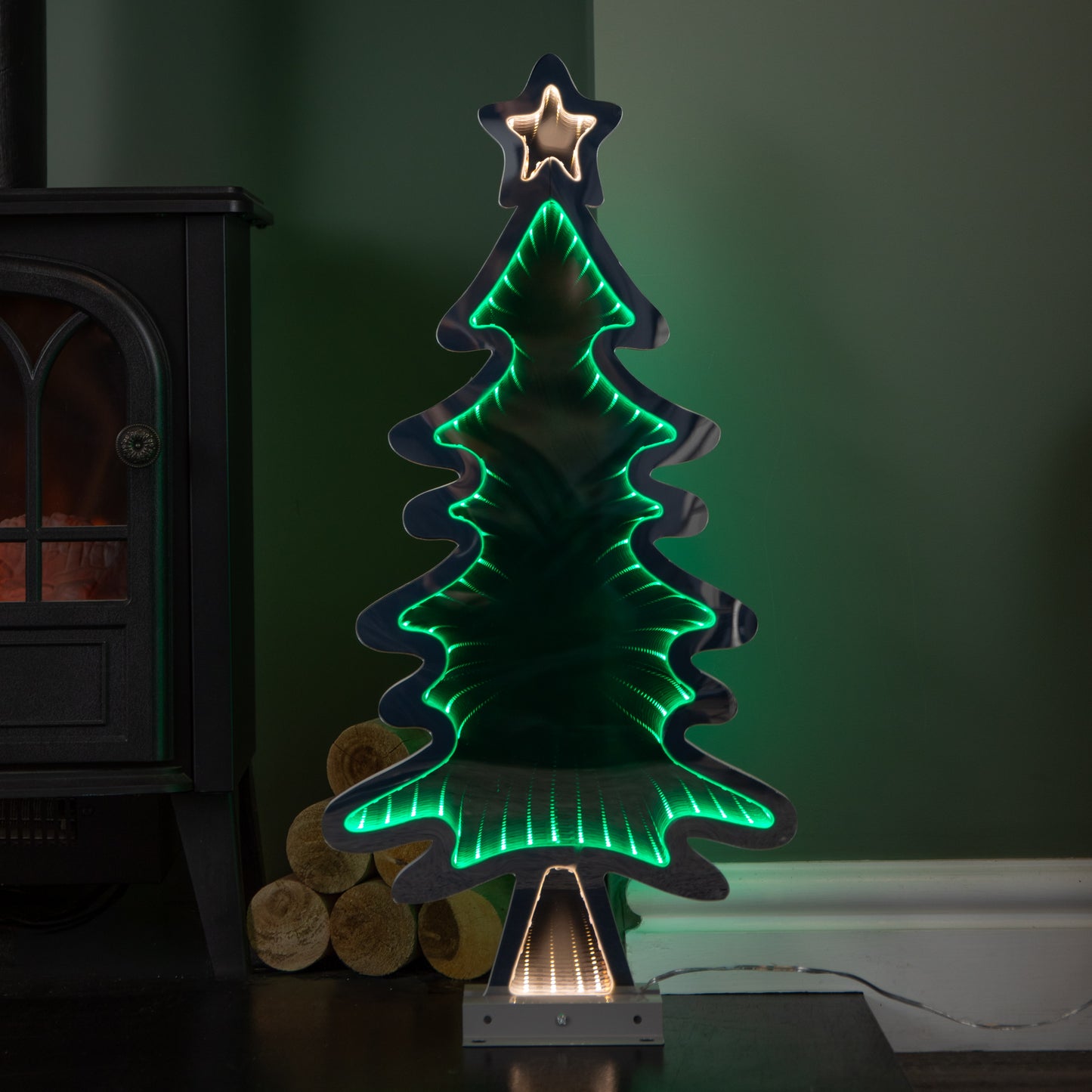 60cm Green Standing LED Infinity Christmas Tree Decoration with Metal Base