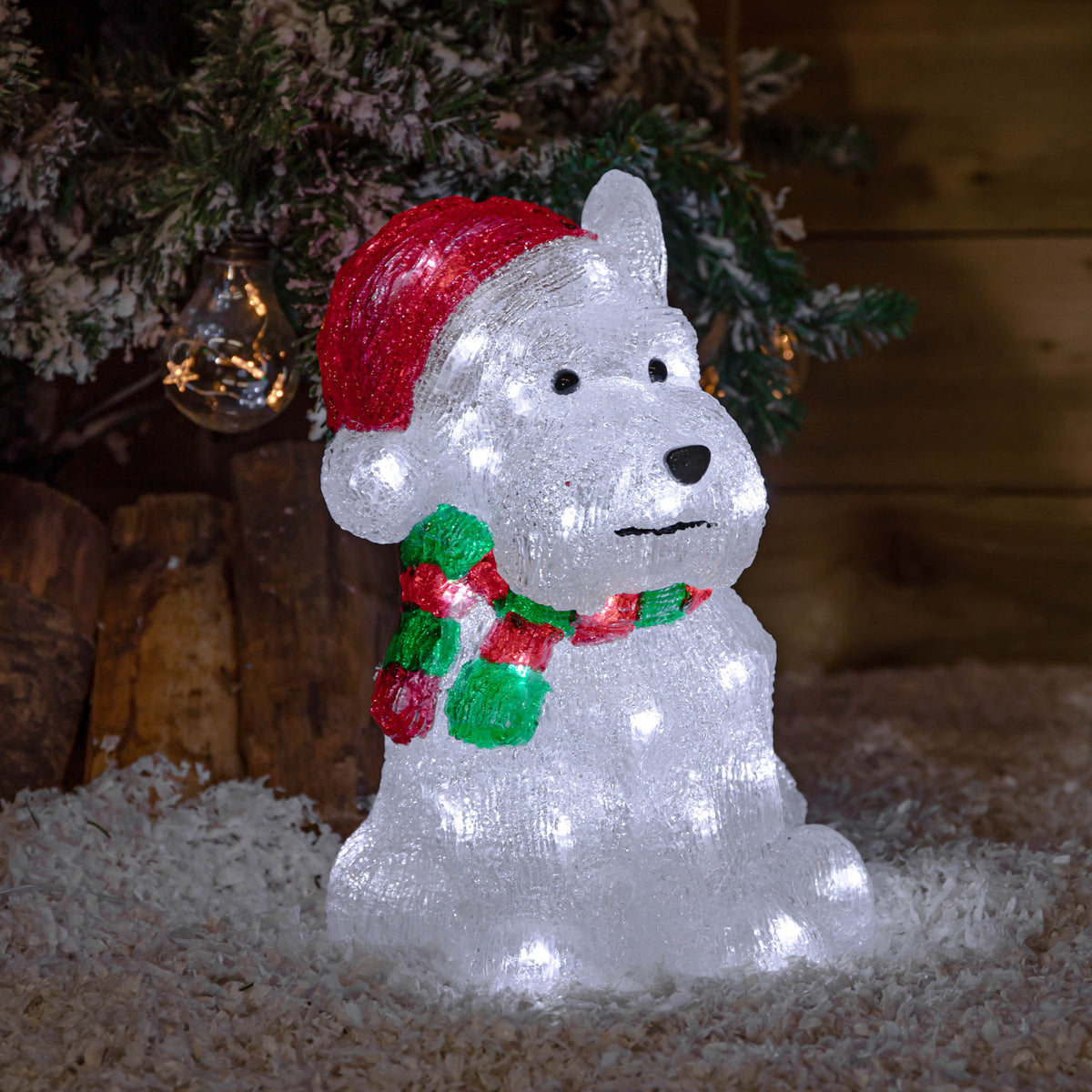 31cm Light up Acrylic Christmas Westie Dog Decoration with 40 White LEDs