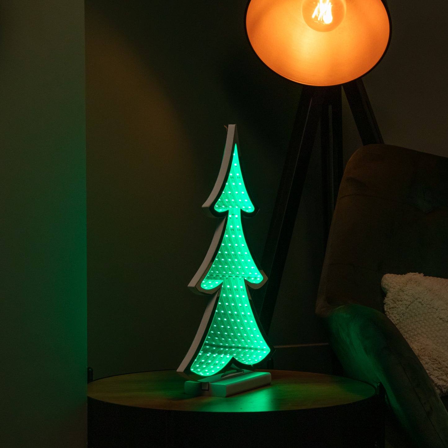 40cm Infinity Light up Christmas Tree Decoration with Green LEDs on Wooden Base