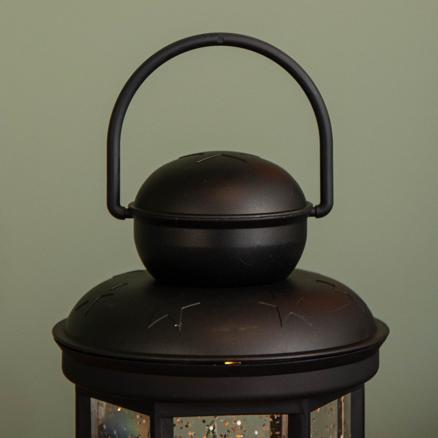 18cm Battery Operated LED Christmas Glitter Water Spinner Black Lantern Dog & Tree Scene