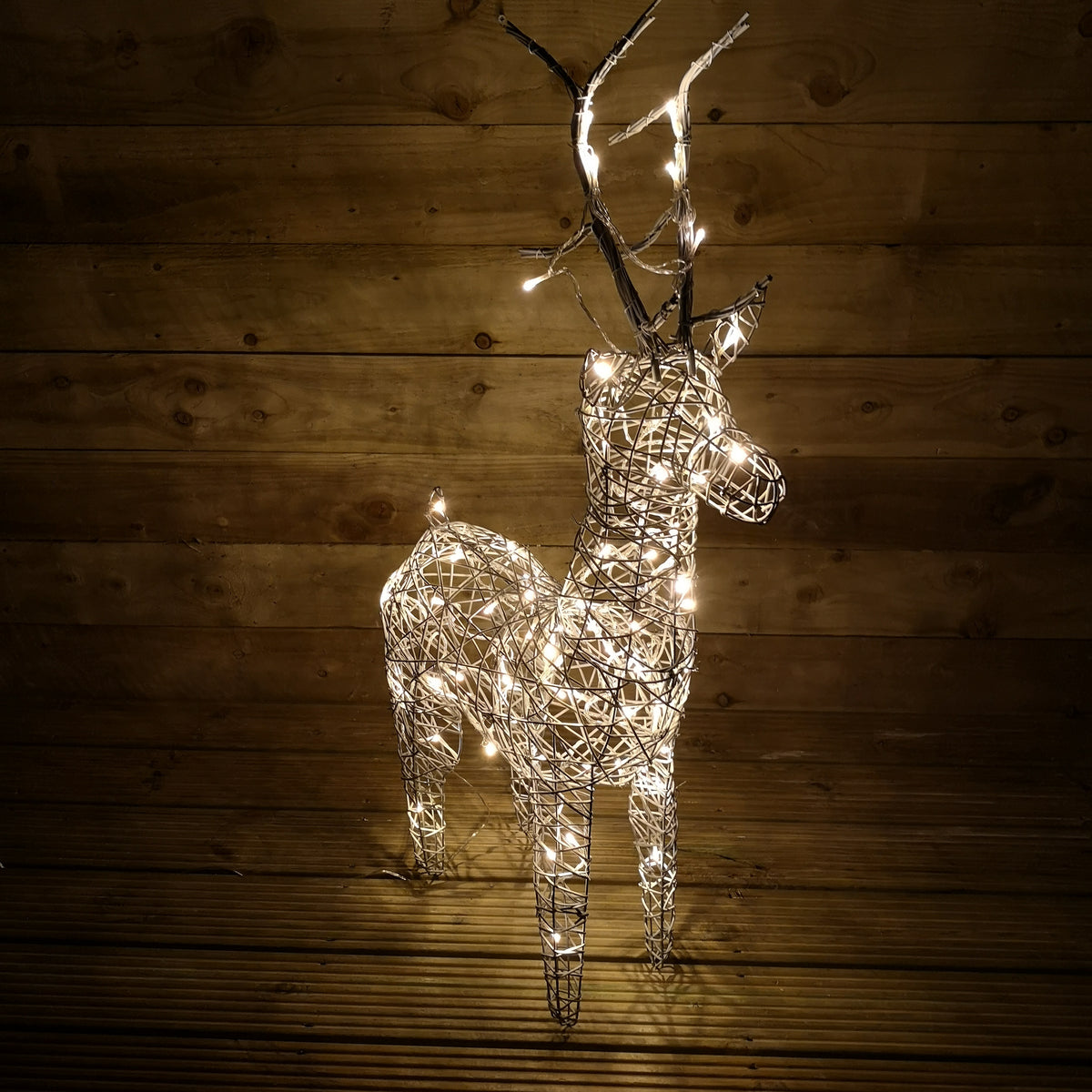 80cm Grey Outdoor Standing LED Wicker Reindeer Christmas Decoration Warm White