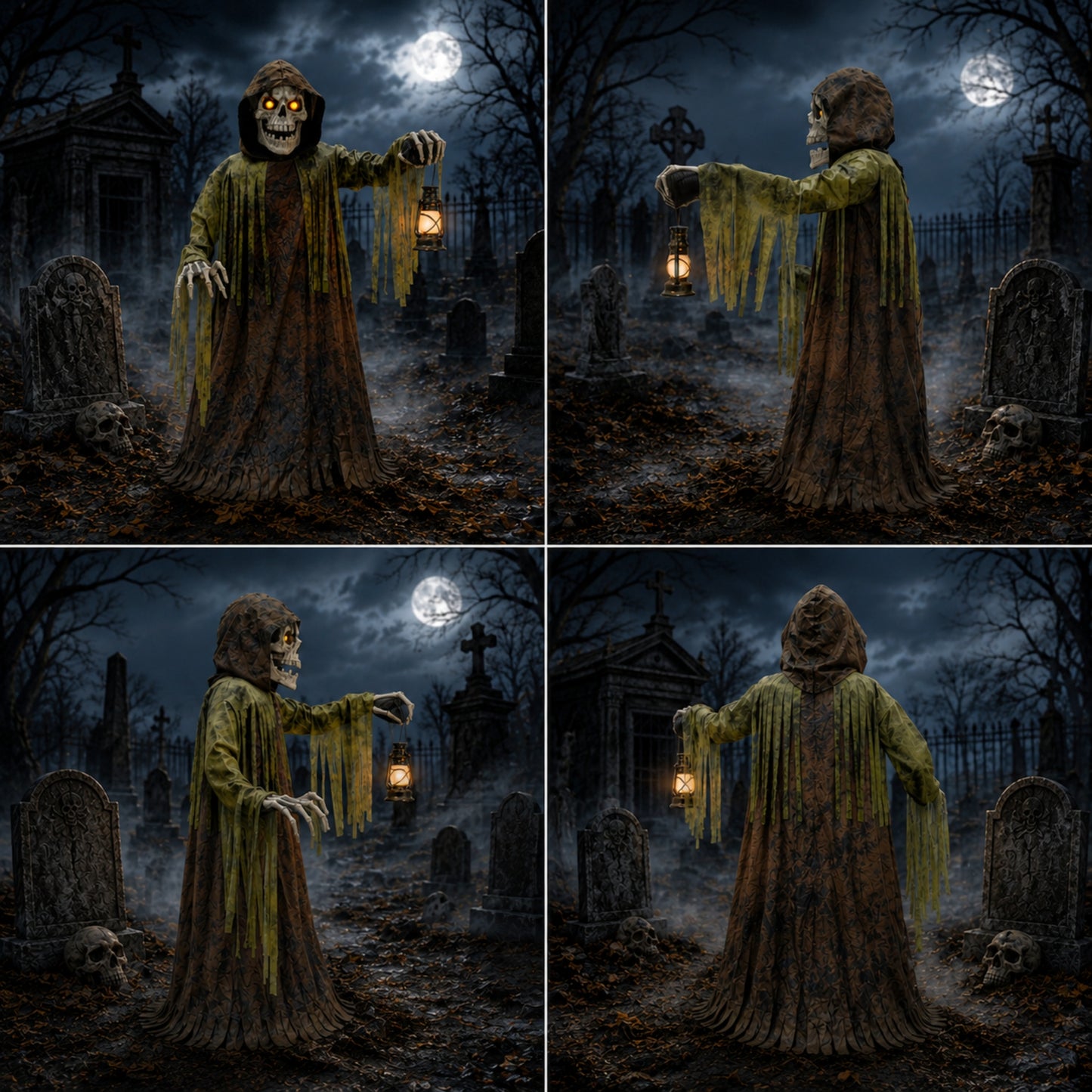 1.47m Tall Light up Corroded Rise Up Reaper Skeleton Halloween Animatronic Decoration