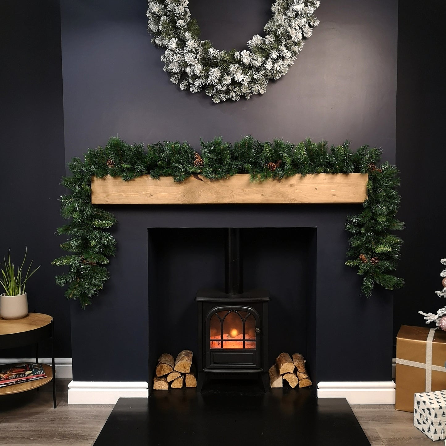 2.7m Green Christmas Garland with Pine Cones and Mixed Needles