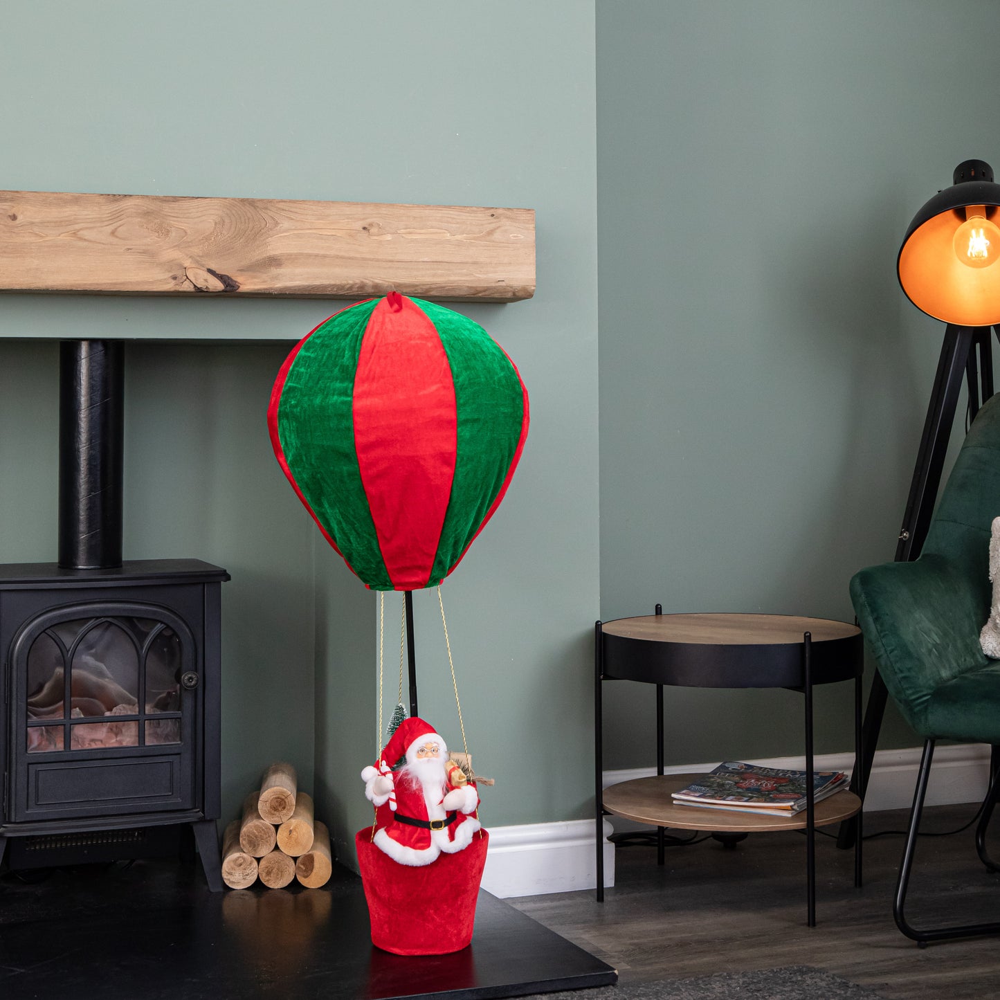 1m Large Red and Green Santa's Hot Air Balloon Hanging Christmas Decoration