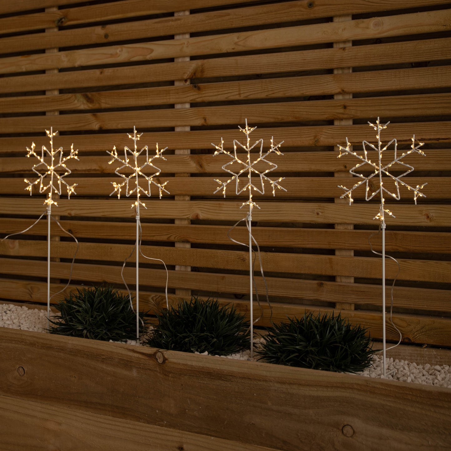 Set of 4 60cm Light up Christmas Snowflake Path Lights with 260 Warm White LEDs