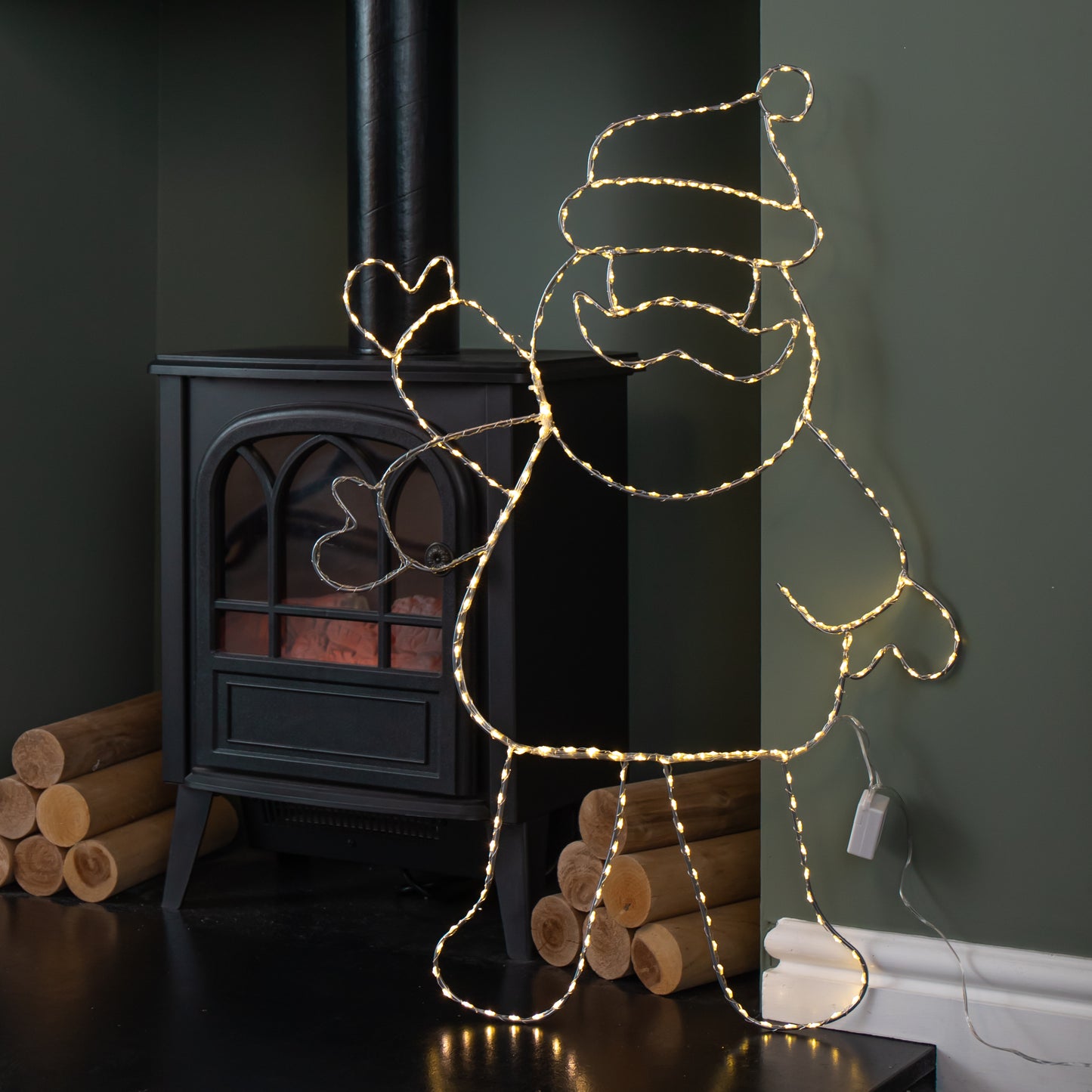 79cm x 54cm Light up Waving Santa Christmas Silhouette with Warm White LEDs