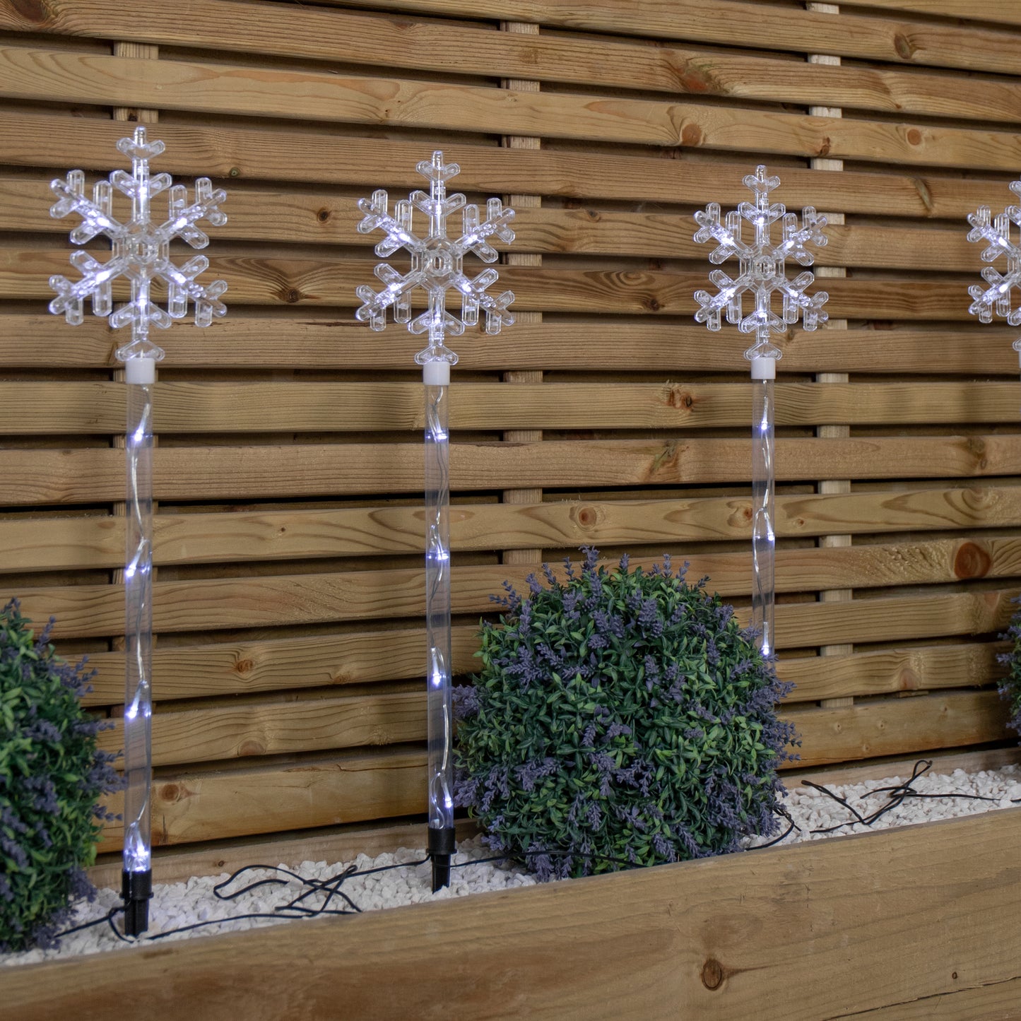 69cm Set of 4 Plastic Crystal Snowflake Pathfinder Christmas Lights with White LEDs