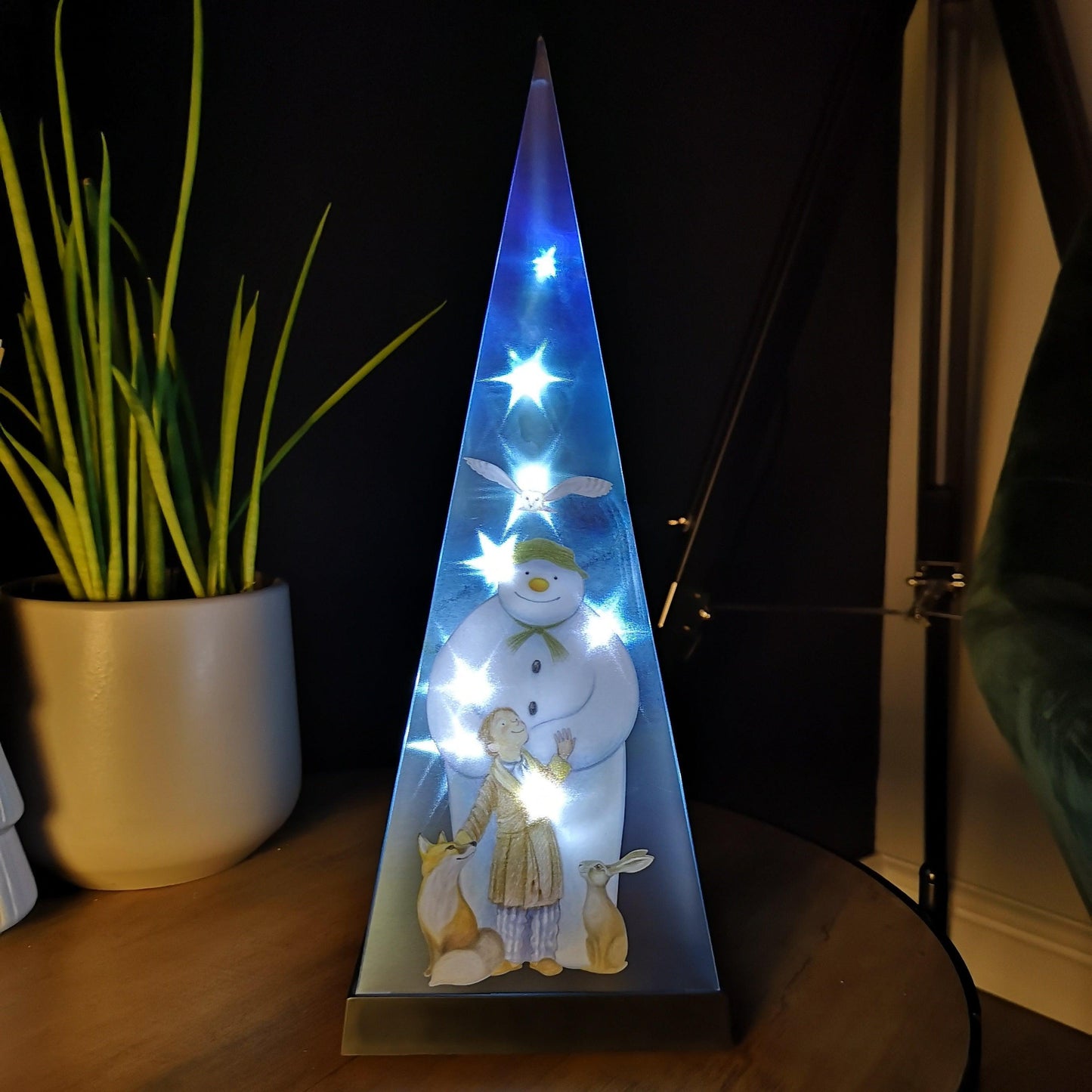 35cm Battery Operated Laser Pyramid Christmas Decoration - The Snowman and Friends