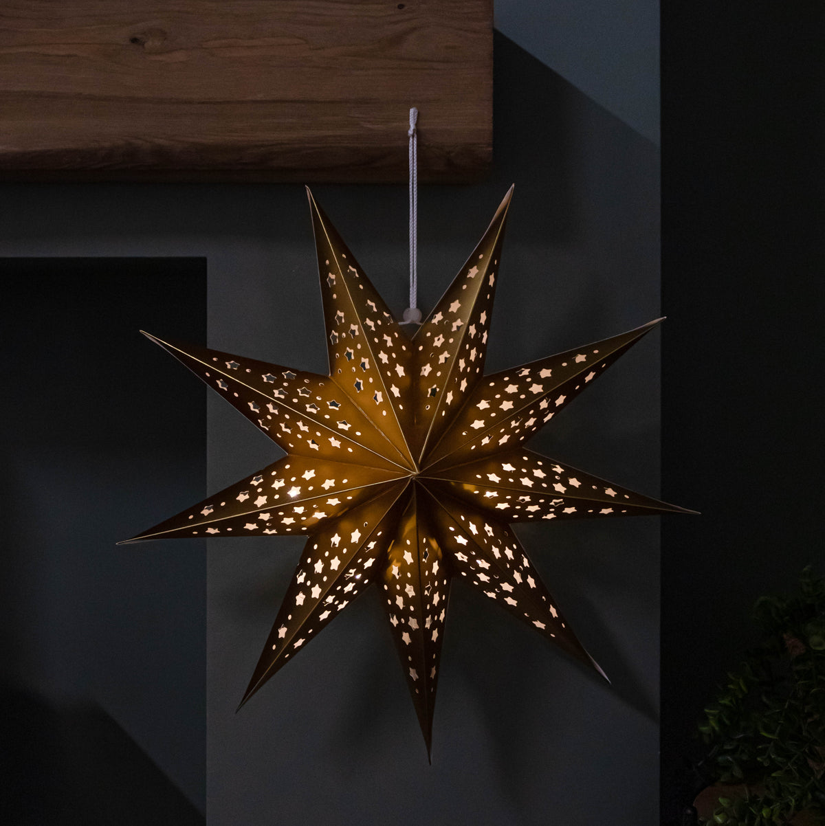 50cm Battery Powered Light up Gold Origami Hanging Christmas Star with LEDs