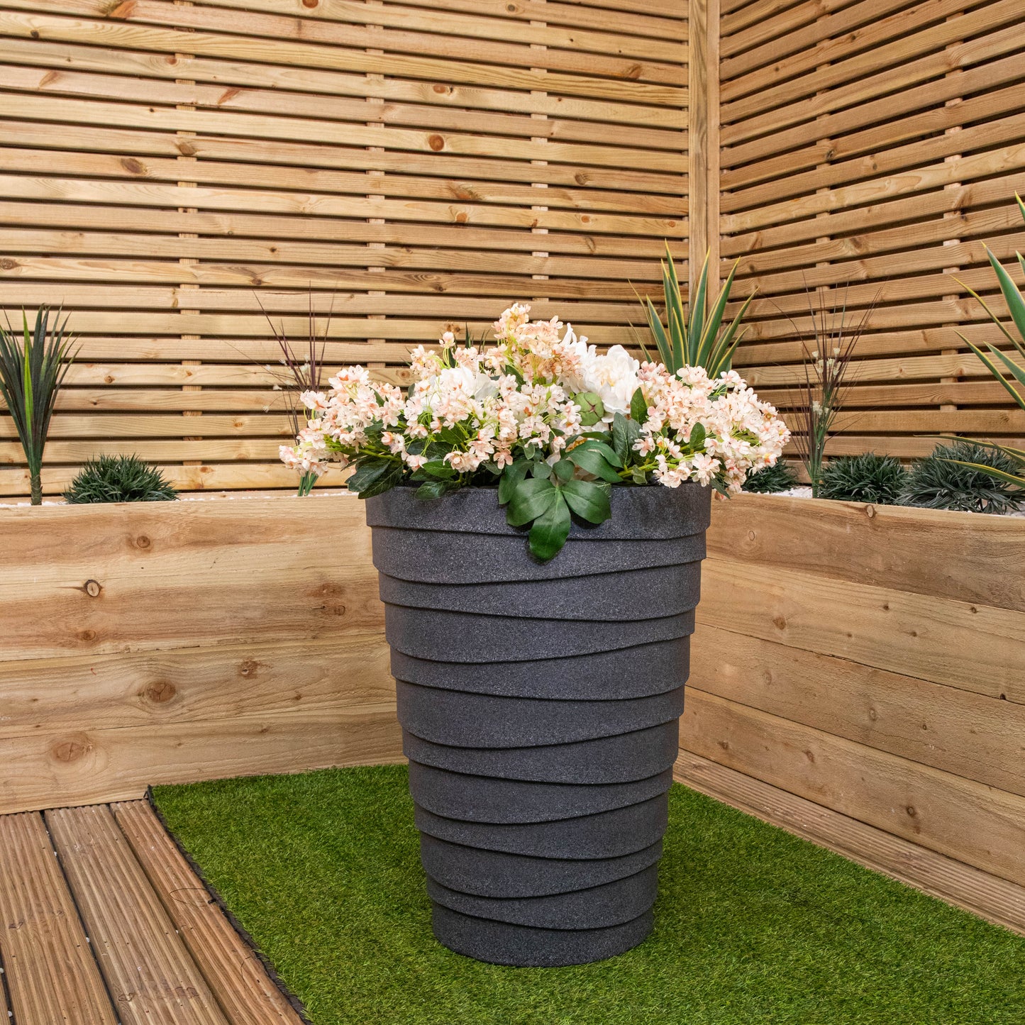 66cm Tall Round Grey Garden Patio Trojan Plant Pot