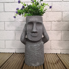 30cm Easter Island Hear No Evil Garden Patio Decoration Sculpture Plant Pot