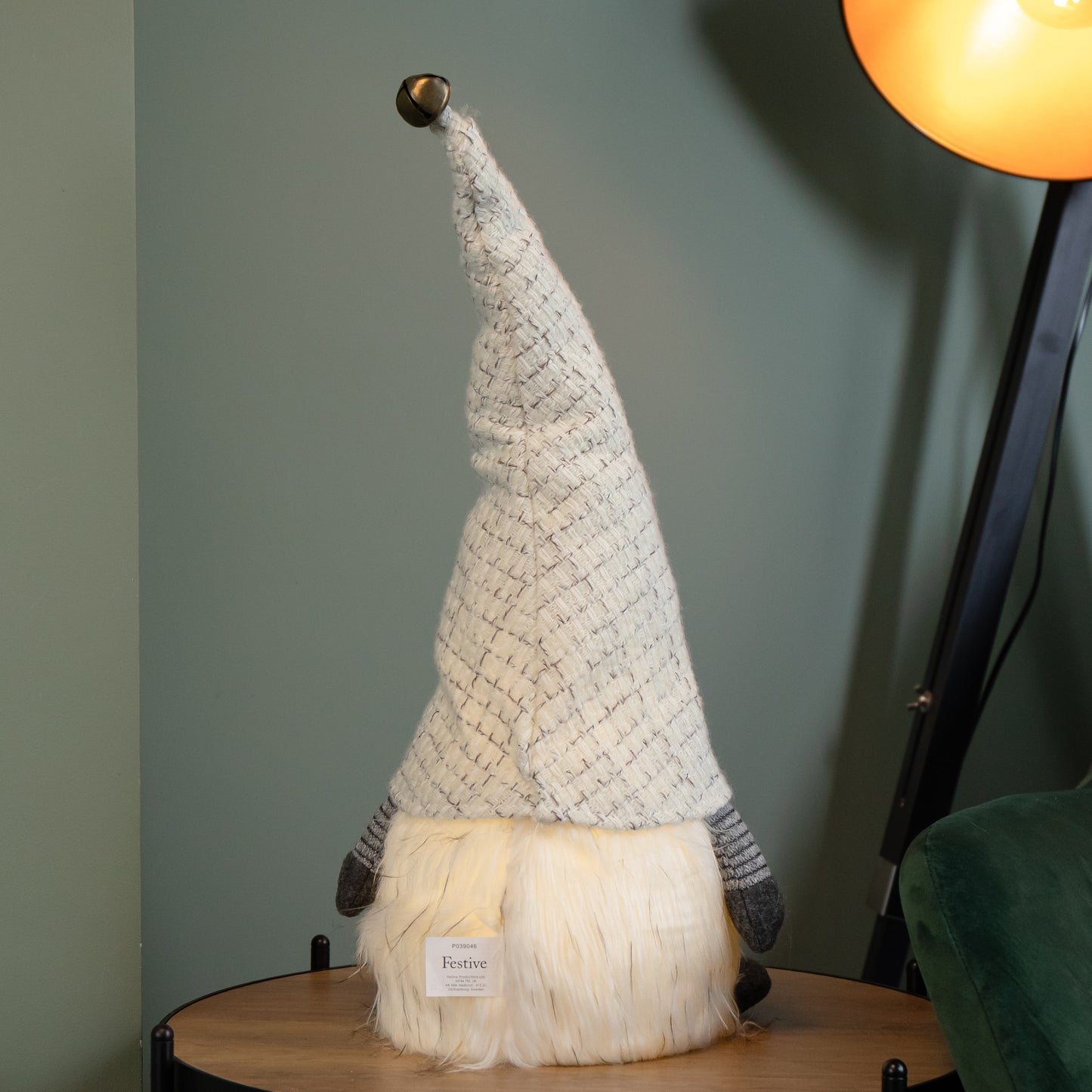 50cm Battery Operated Christmas Sitting Gonk Decoration in Light Grey